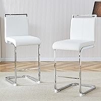 Vista 6 de Counter Height Bar Stools Set of 2,25" Modern Bar Stools Set of 2,White Faux Leather Bar Stool with Back,Sturdy Silver Chrome Footrest,Counter