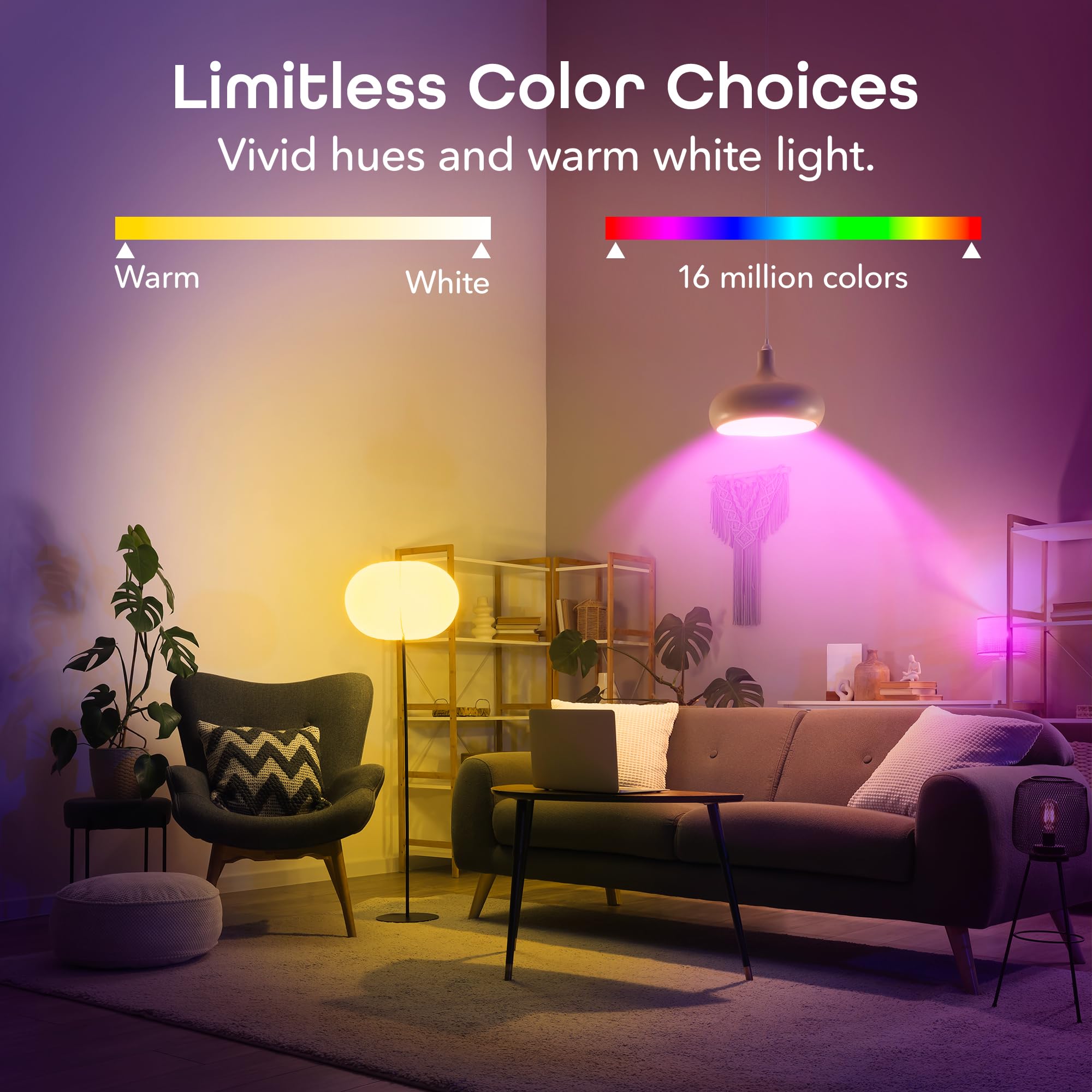 Geeni Prisma Lot de 2 ampoules LED intelligentes 800 2700 K A19 à changement de couleur équivalente à 60 W, compatible avec Alexa et Google Assistant, aucun hub nécessaire, nécessite un WiFi 2,4 GHz