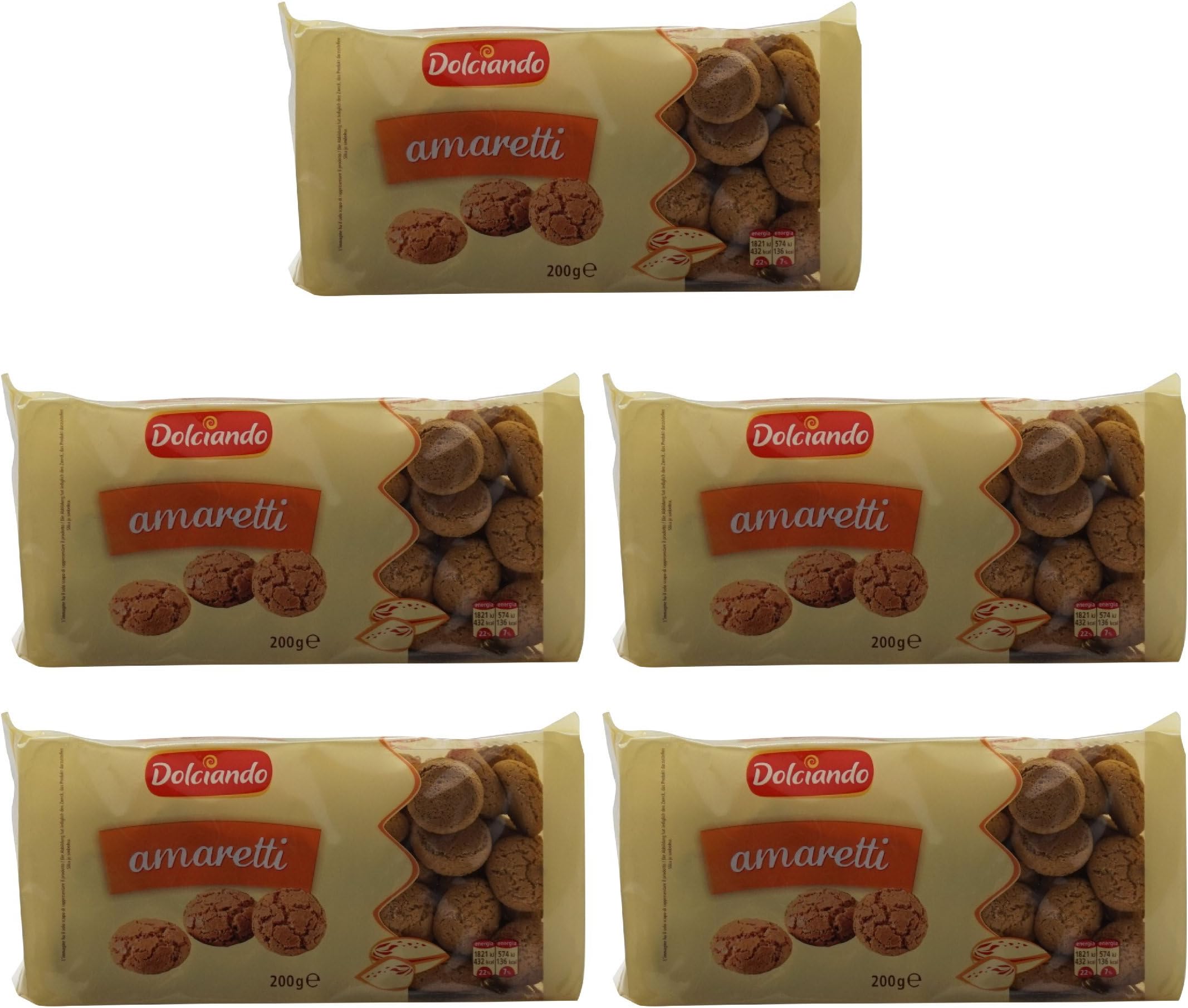 Dolciando: " Amaretti " amaretti biscuits 7.05 Ounce (200gr) Packages (Pack of 5) [ Italian Import ]