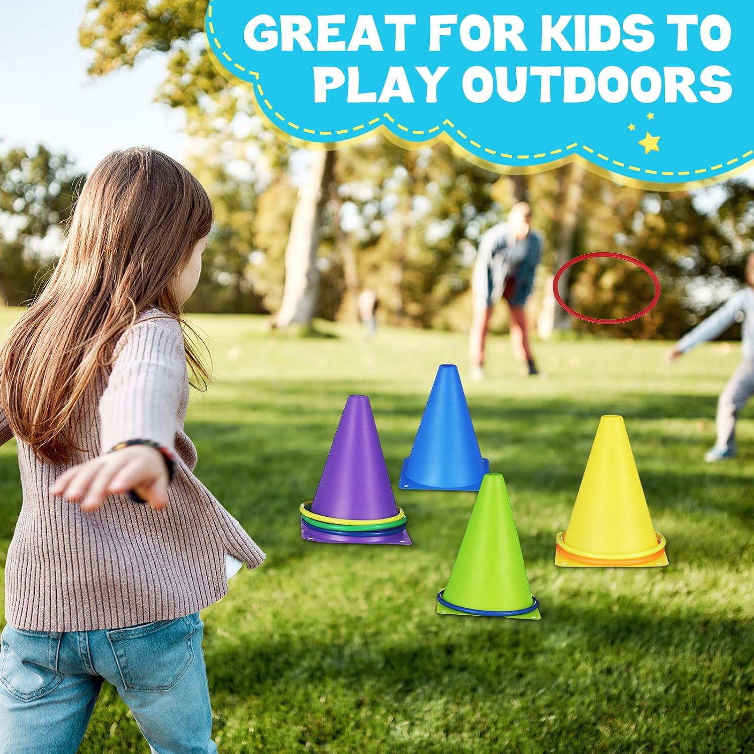 Libima 43 Pcs Carnival Games Combo Set, Egg Spoon Relay Set, Plastic Cones Bean Bags Ring Toss Game Party Supplies for Boys Girls Adults Family Birthday Gifts Indoor Outdoor Yard Lawn