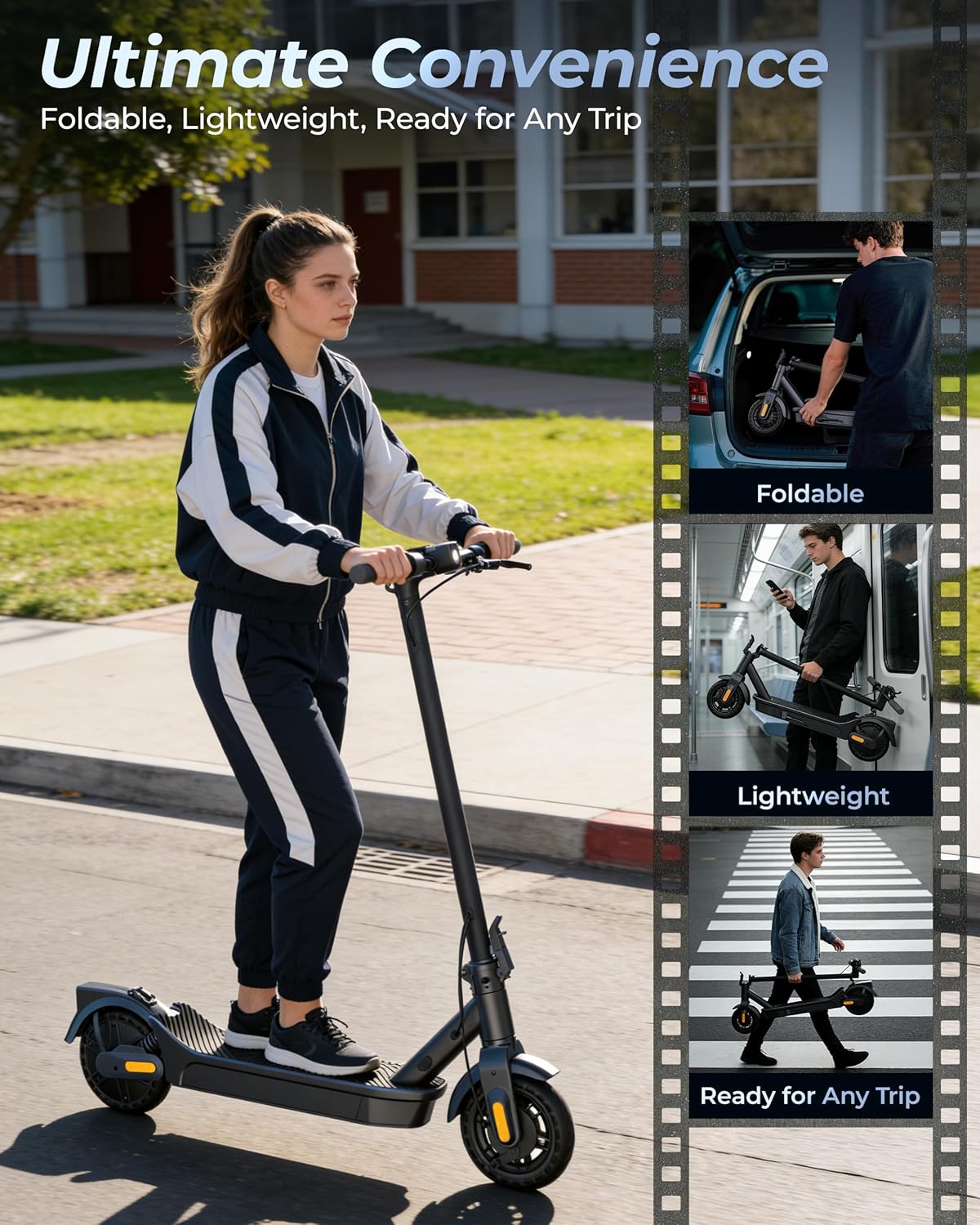 Electric Scooter for Adults, 8.5"/10" Solid Tires,1000W/500W Powerful Motor, 19/21 Mph, Max 20/80 Miles Ranges, Folding Commuter Electric Scooter with Dual Suspension
