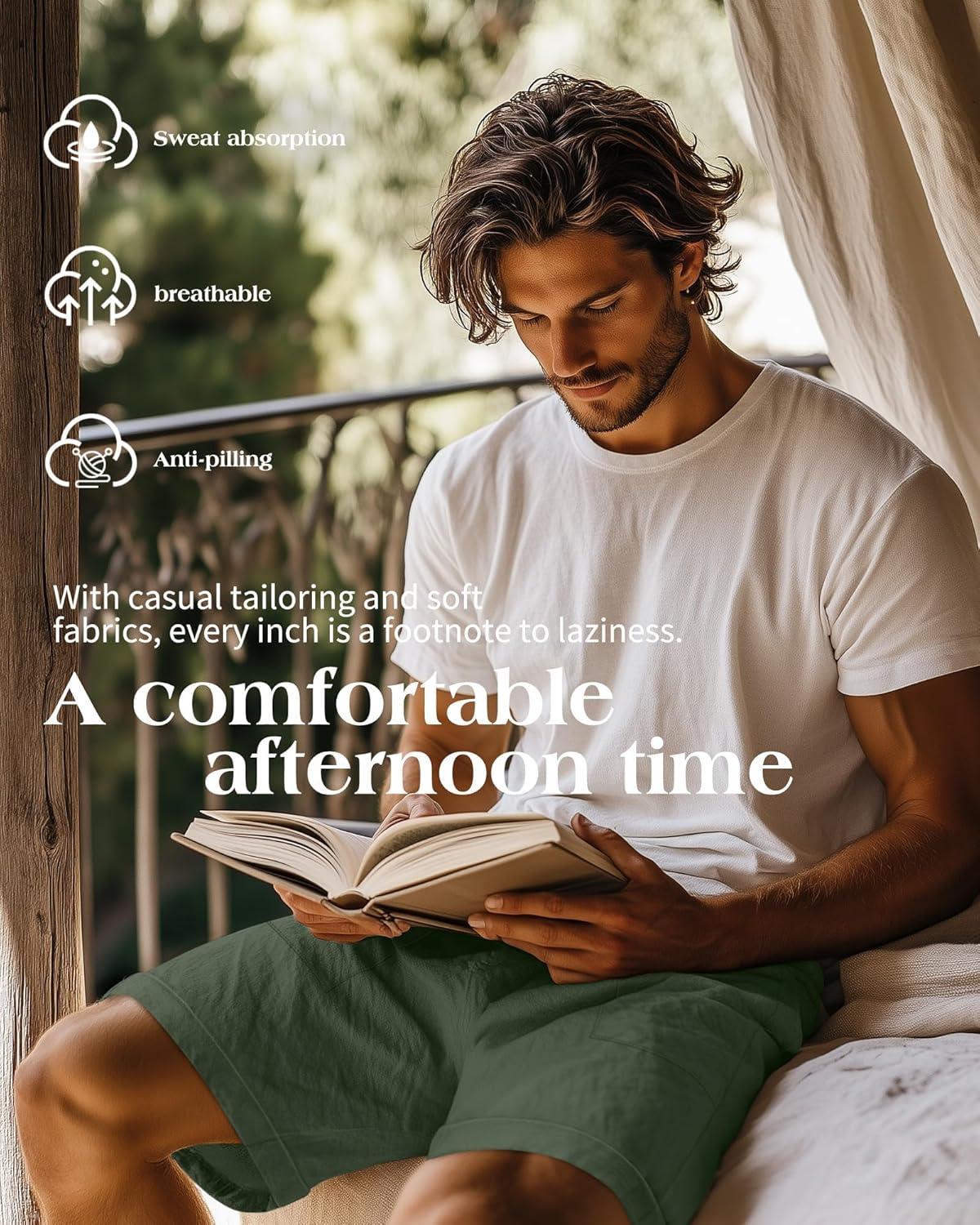 Neer 2 Pack Men's Cotton Linen Blend Bermuda Flat Front Shorts, 7" Casual Elastic Waist Drawstring Summer Shorts with Pockets - Image 2