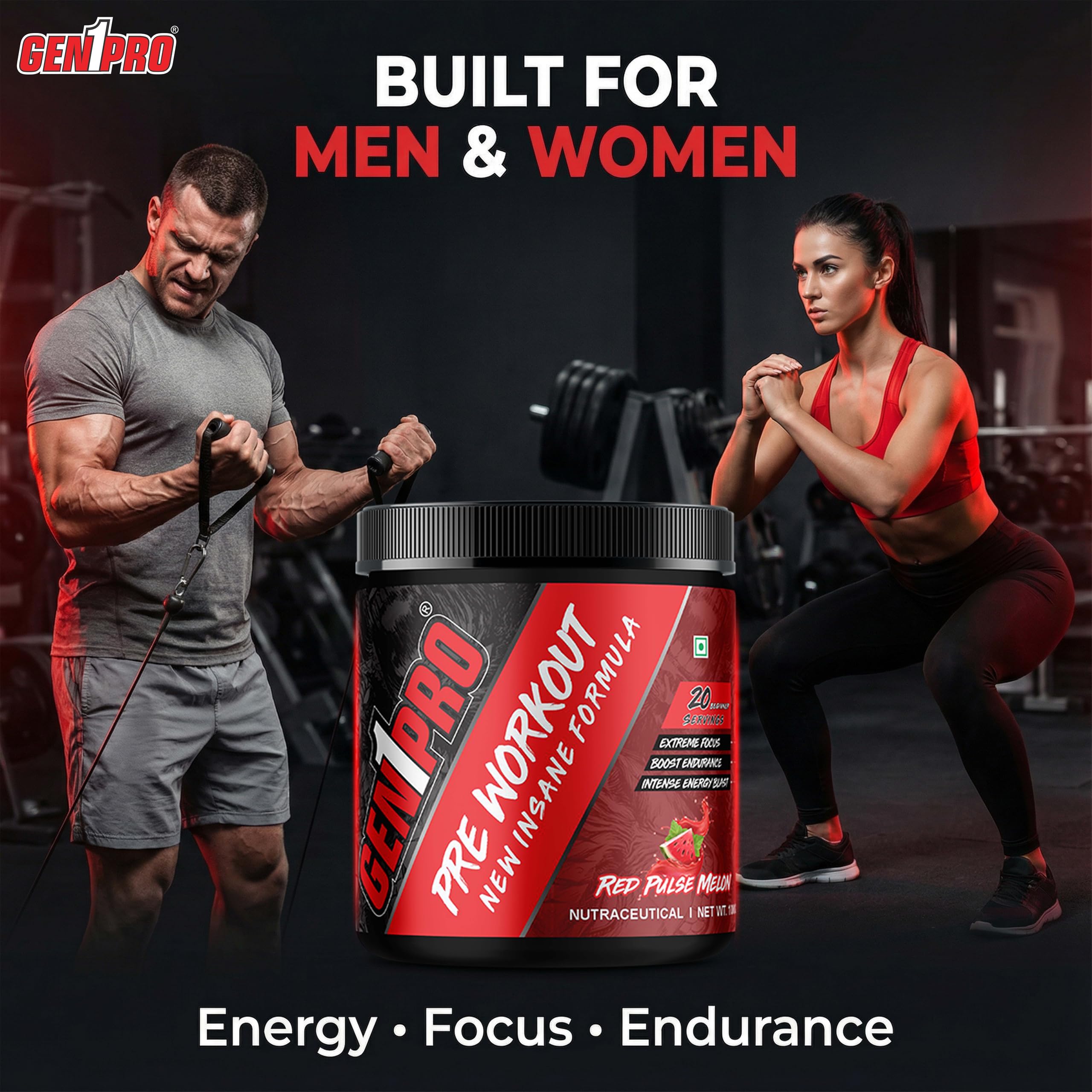 Pre Workout Powder – New Insane Formula for Energy, Focus, Endurance & Muscle Pump | 200mg Caffeine, 3.5g Beta-Alanine, Creatine, Amino Acids & Vitamins | Sugar Free Sports Nutrition Supplement [Red Pulse Melon, 15 Servings, 100g] — Amazon image 3