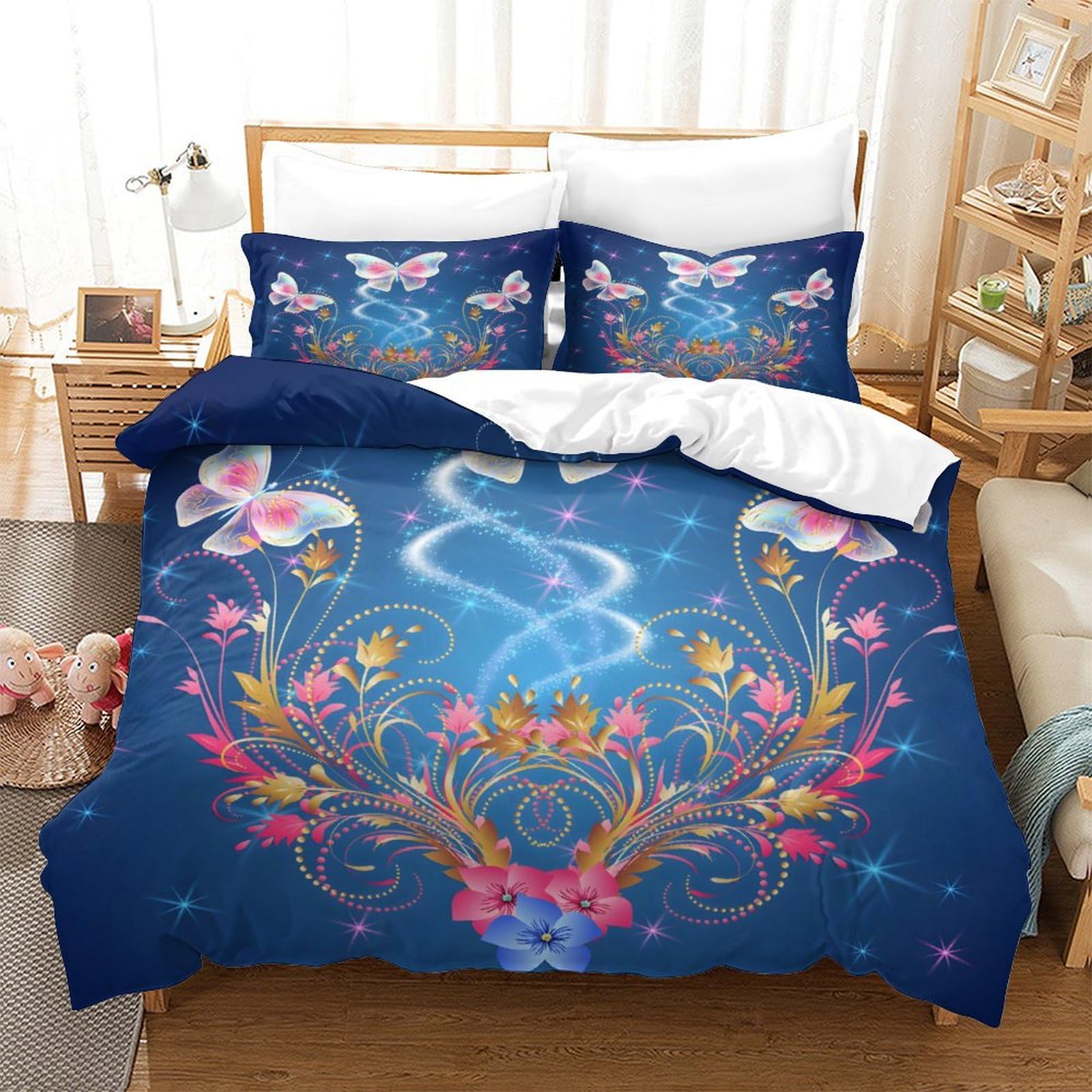 Housse de couette papillons florale 3D pour créer un cocon magique dans une chambre d'enfant