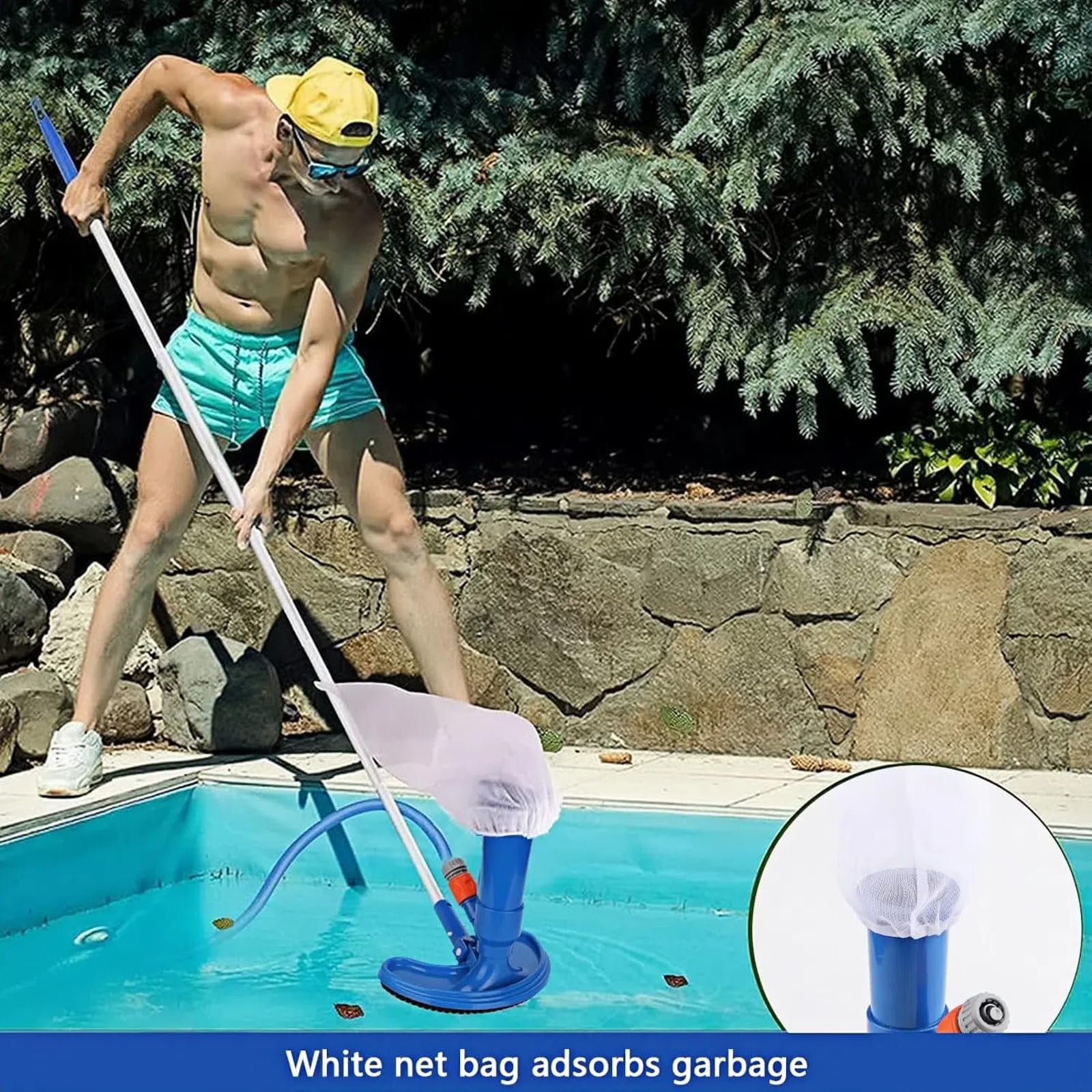 Aspirateur de piscine - Aspirateur manuel portable avec sac à cordon pour le nettoyage de piscine, bassin et jacuzzi