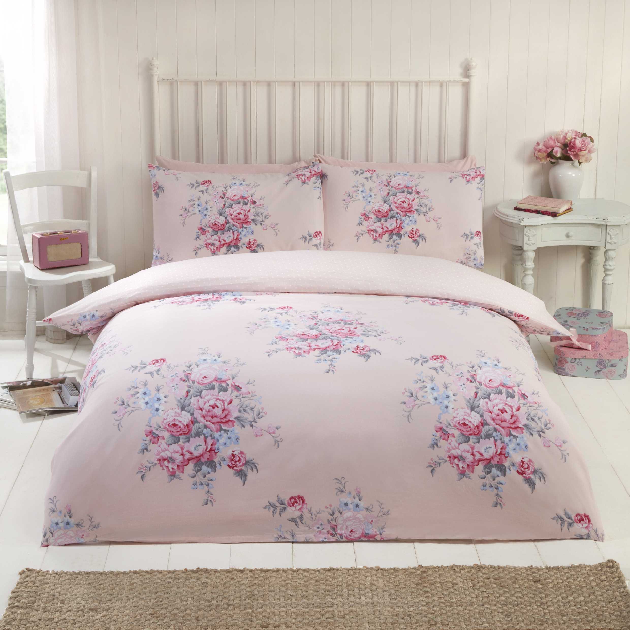 Housse de couette Super King rose en coton brossé ultra doux pour grand lit