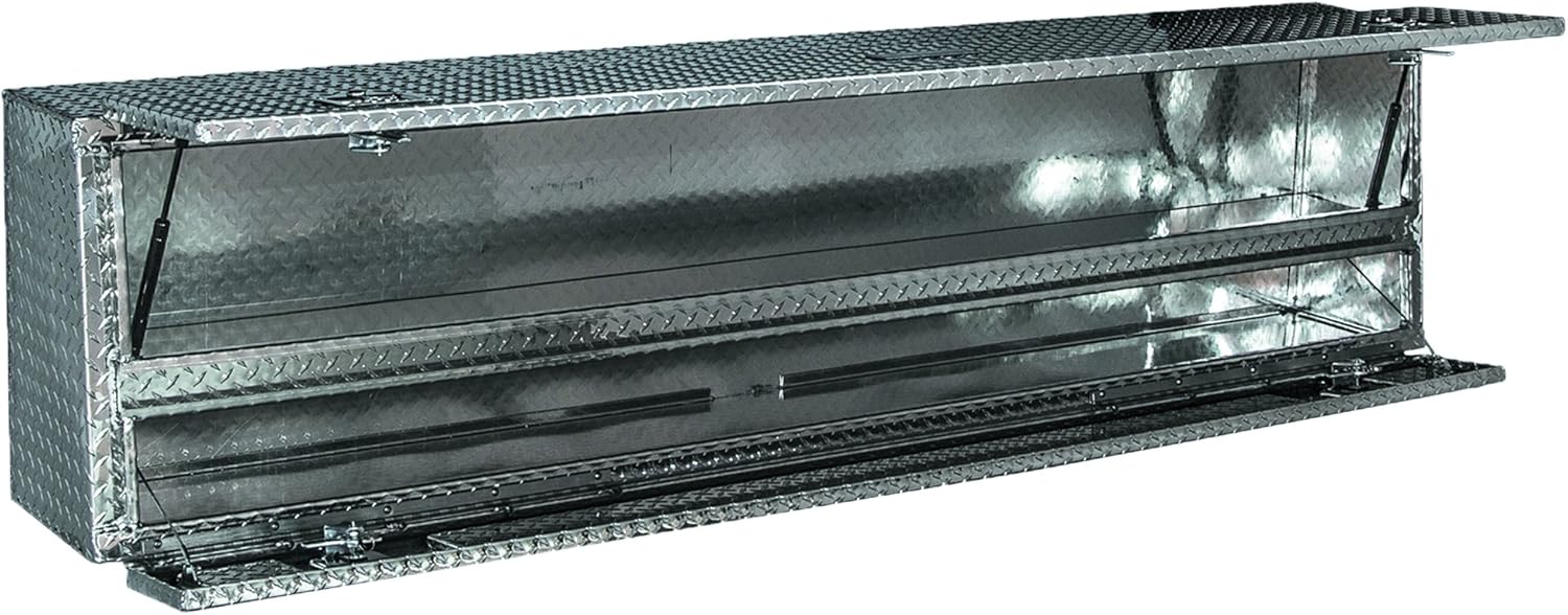 Buyers Products 1705640 Silver Aluminum Diamond Tread Contractor Truck Box With Lockable T-Handle Latch And One Lower Compartment 72 x 21 x 13.5 Inch, Truck Tool Box For Storage And Organization