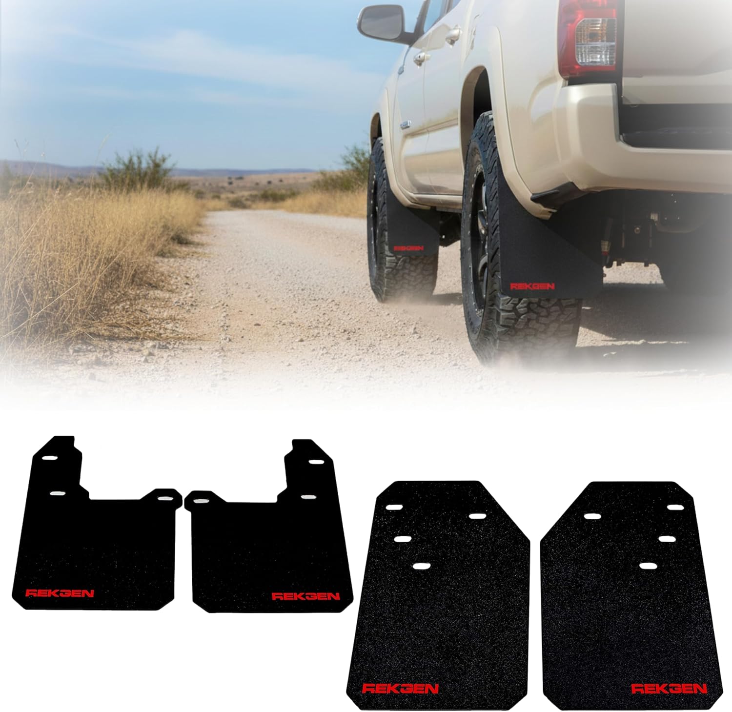 REK GEN Mud Flaps Compatible with Toyota Tacoma Gen3 (2016–2023) - Heavy Duty Mud Guards for Off-Road Protection - Easy Install - Durable Toyota Tacoma Accessories - USA Made (Stock, Red)