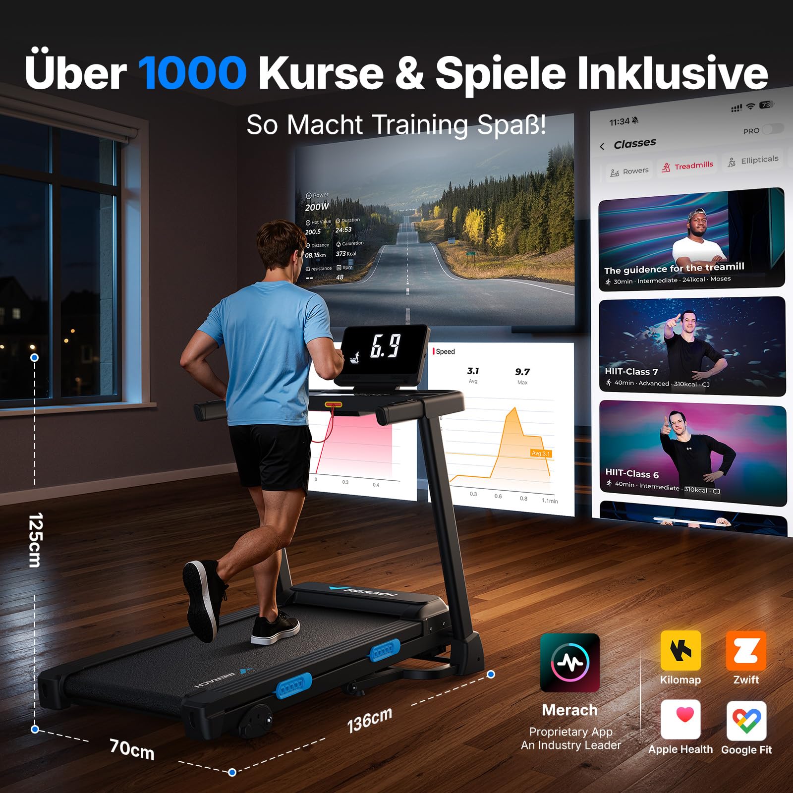 MERACH Laufband Für Zuhause mit Steigung, 0%-18% Automatische Neigung, 8.5km/h12km/h/14km/h Laufband Klappbar, Walking Pad, Treadmill for Home Max 136KG/159KG, 42 * 108CM/46 * 120CM, Laufbänder APP