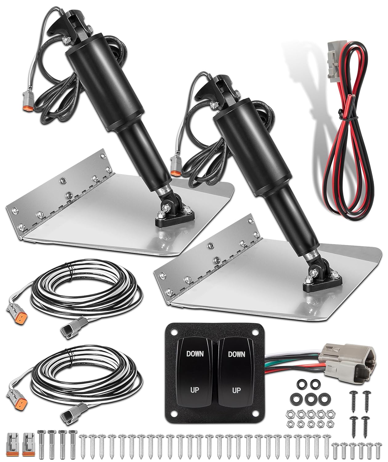15101-104 9” X 12” Standard Boat Trim Tab Kit, 12V Electric Trim Tabs with Double Rocker Switch Fits for 16-25 ft Boats
