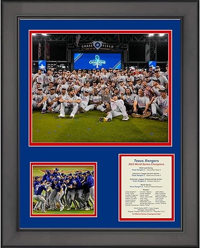 Collage de tres fotos enmarcados de los Texas Rangers 2023 Campeones de la Serie Mundial de 11 x 14 pulgadas