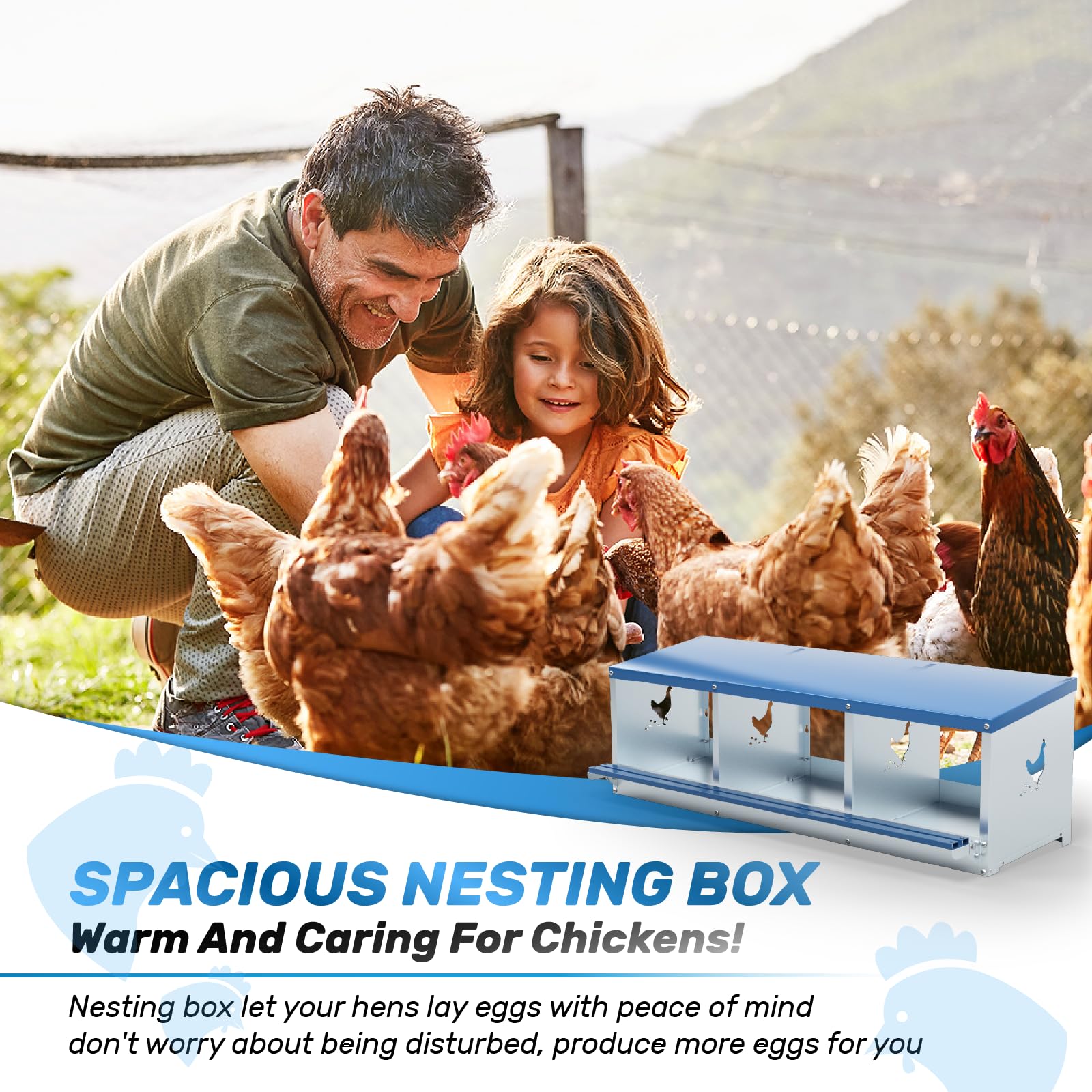 Caja nido de gallina para poner huevos, caja nido de 3 compartimentos para gallinas, patos, aves de corral, protección de huevos, gallinero, fácil colección de huevos, caja nido para gallinero,