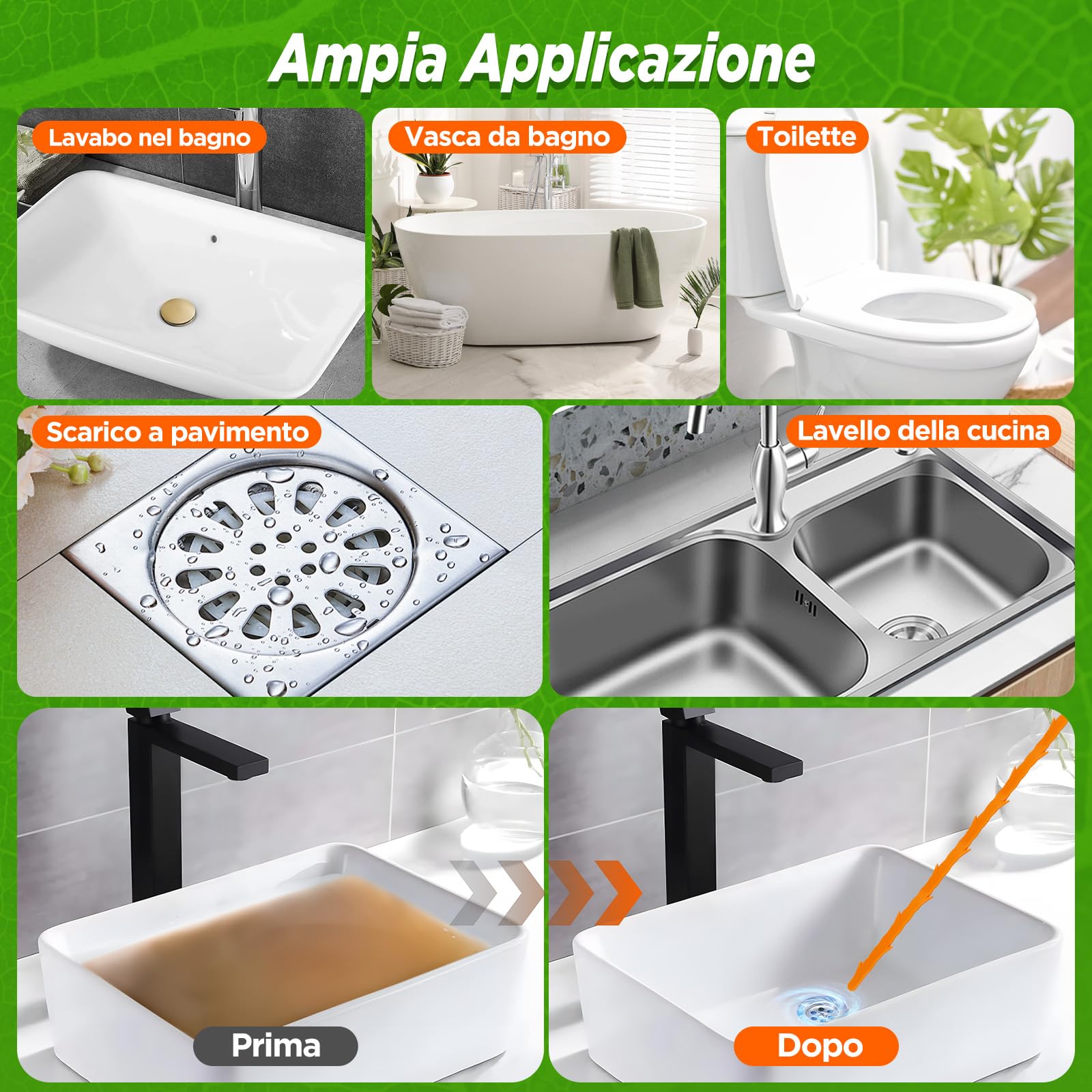 Forlivese 5 Pack 20 Pollici Spirale di pulizia dello scarico, bastoncini teneri di pulizia dello scarico, spirale riutilizzabile di pulizia del tubo