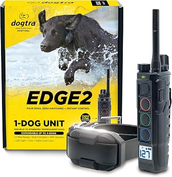 Dogtra EDGE2 E-Collar with Remote, Four Dogs, Zero Switching, Instant Control, 35+ Pounds, 1.2-Mile Range, 4 Colored LED Lights, 127 Levels, Expandable to 4 Dogs, IPX9K Waterproof, for Stubborn Dogs