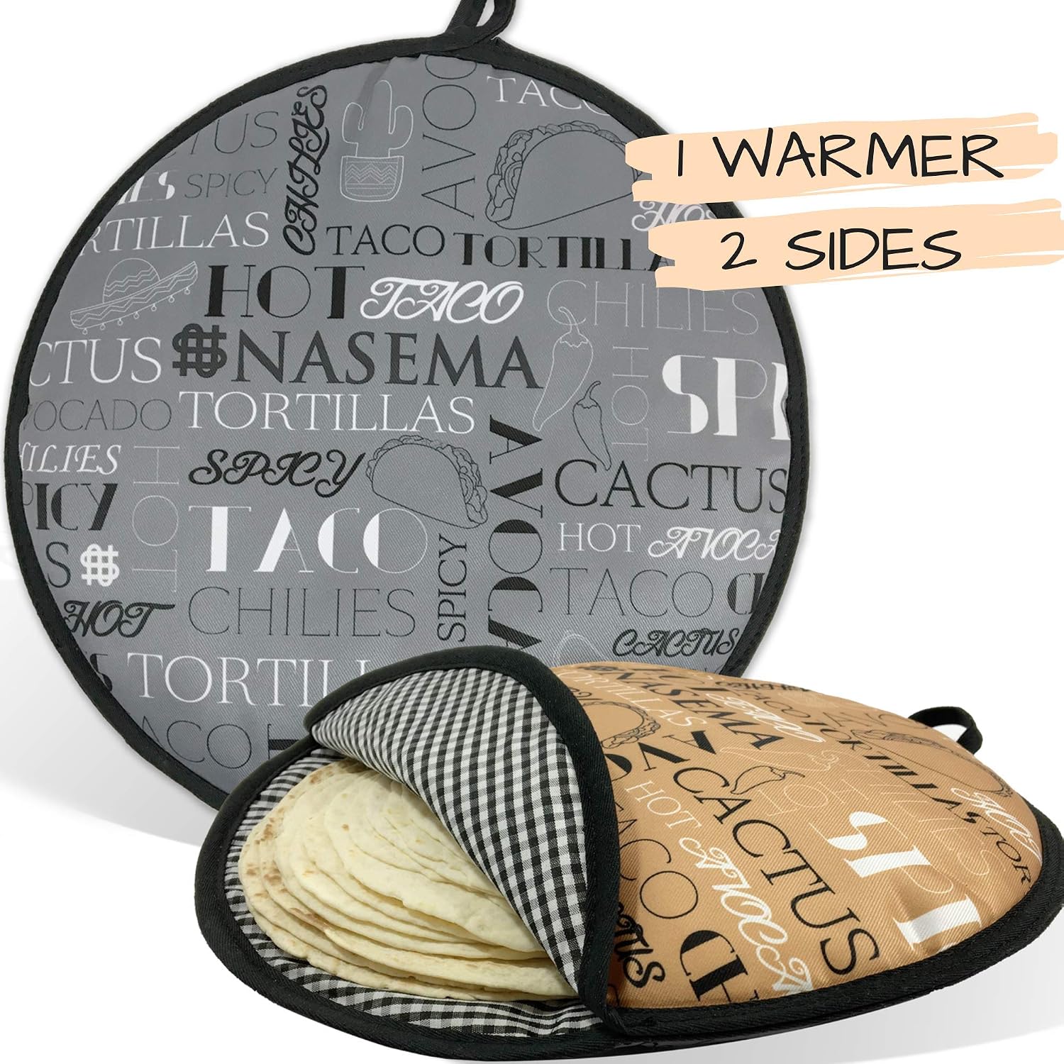 Insulated Tortilla Warmer Pouch with Two Sides, 11.5 inches Microwavable to enjoy 1h of Warm Bread