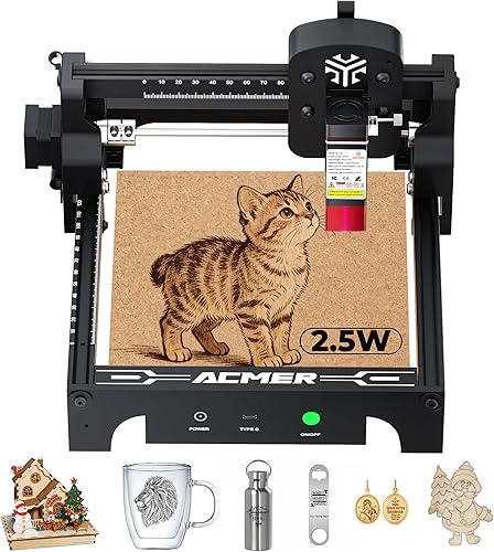 Miniatura 10 de Acmer S1 Máquina de Grabado y Corte Láser, 3.5W (3500mW) para Madera, Acrílico, Cuero, Plástico - Área de Grabado Compacta de 130x130mm, Proyectos
