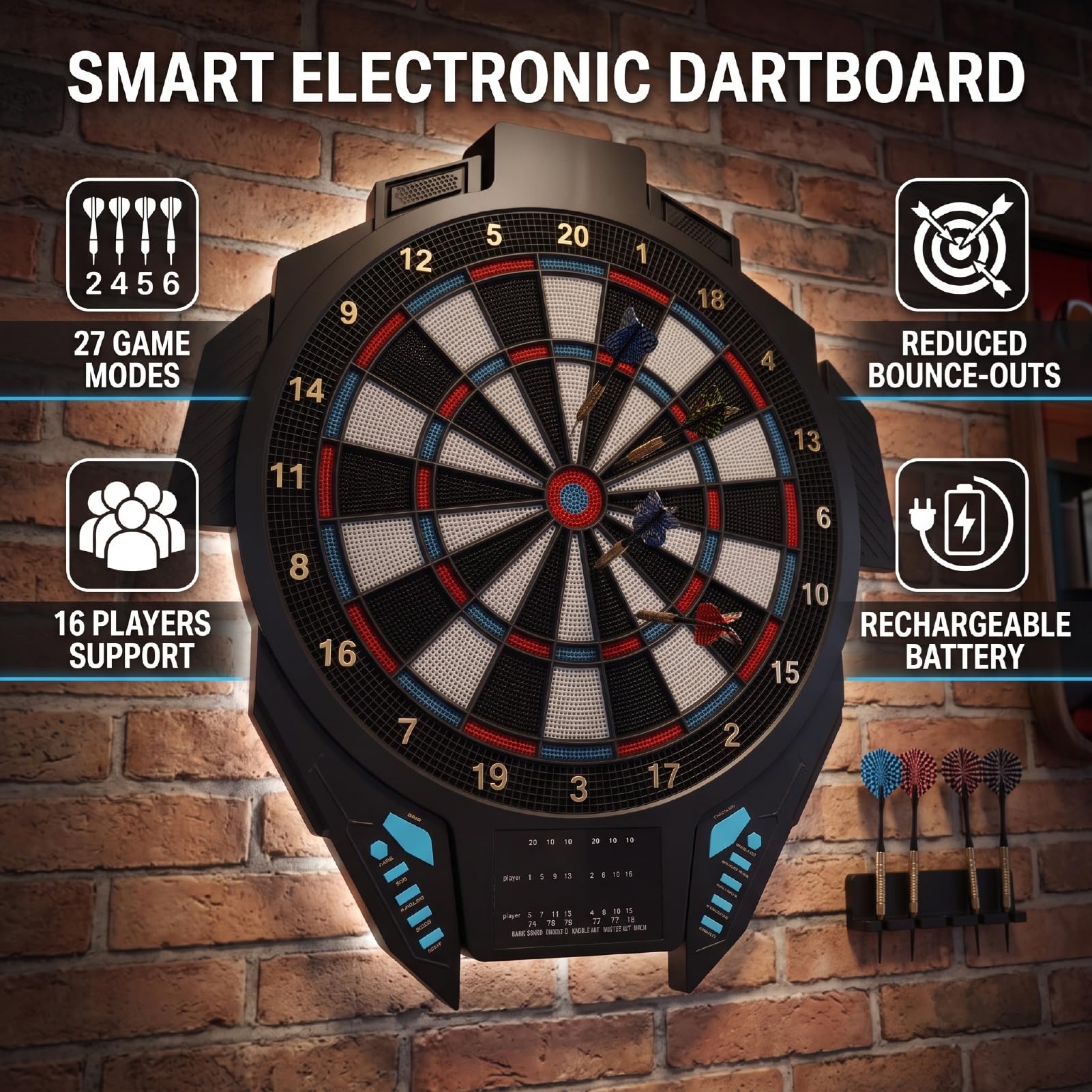 Bersaglio Elettronico Intelligente per Freccette, 27 modalità di Gioco,