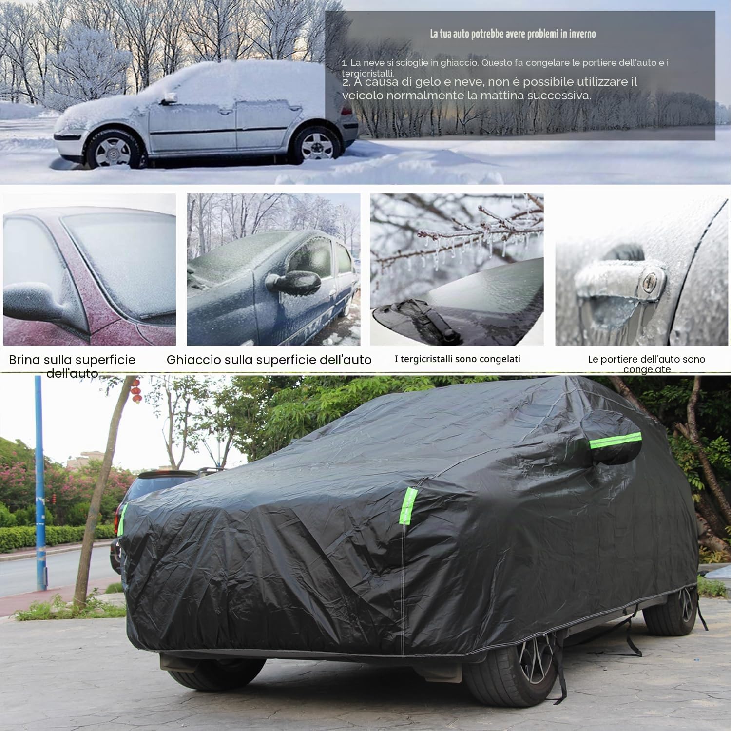 Telo Copriauto Felpato Invernale Esterno Impermeabile Antivento Antineve Telo per Auto Copriauto Nero Per Hatchback; Taglia L: Max430cm