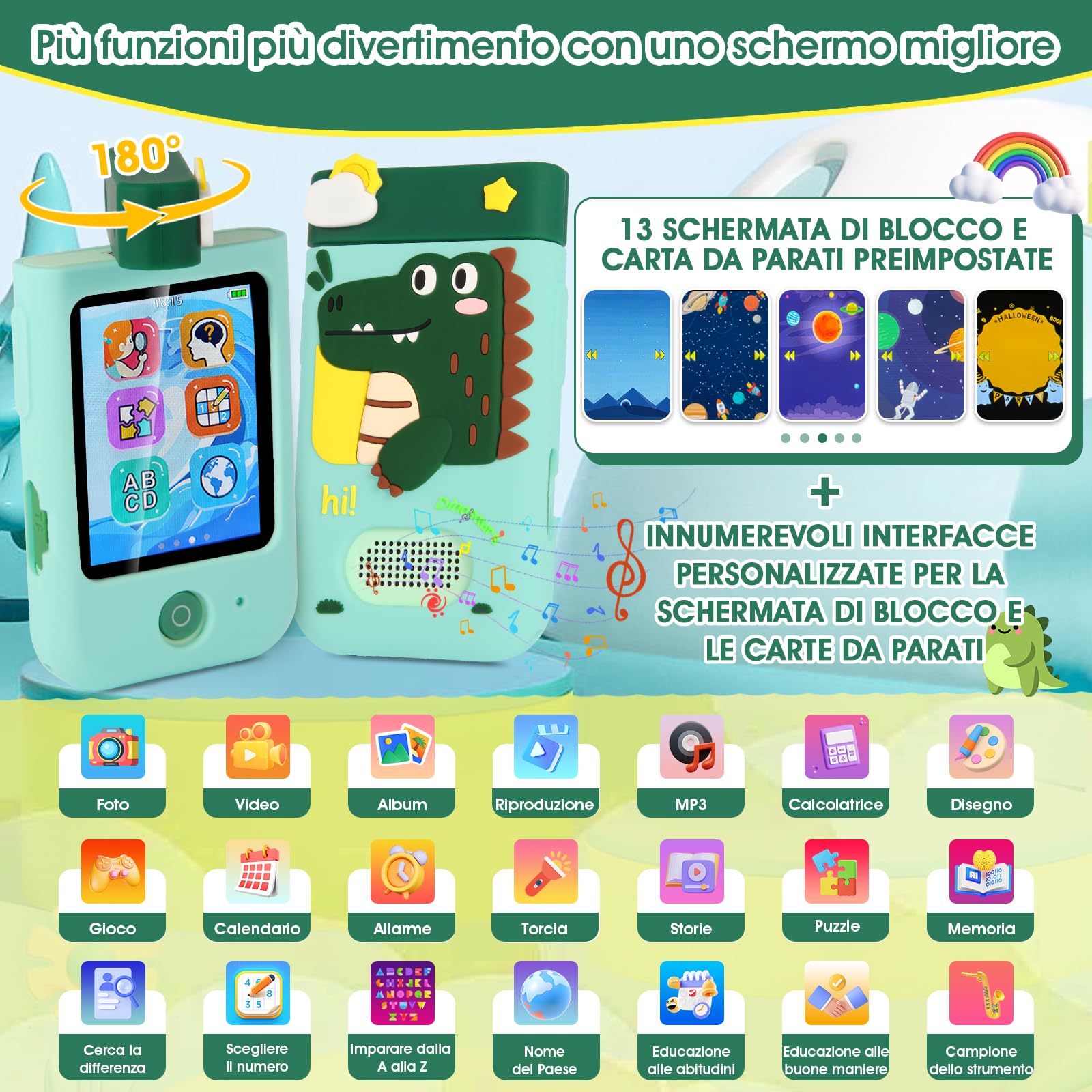 Telefono Per Bambini, ZUEOKAI Macchina Fotografica Bambini Touchscreen, 180° Obiettivo, Video 1080P con Custodia Silicone, Regali di Natale e Compleanno per Bambini, Regalo Bambina 3 4 5 6 7 8 Anni