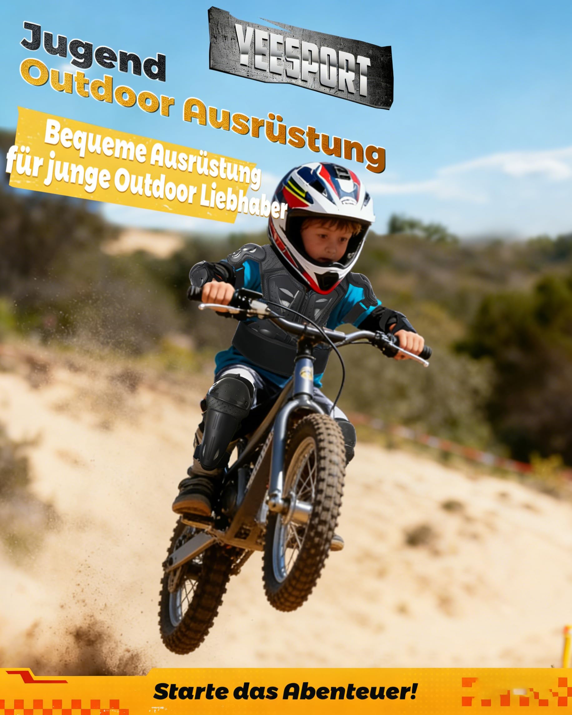 Kinder Schutzset für Fahrrad MTB Scooter, Verstellbare Schutzkleidung mit Brustbereich, Knie- & Ellenbogenschutz, Leicht für Outdoor-Aktivitäten