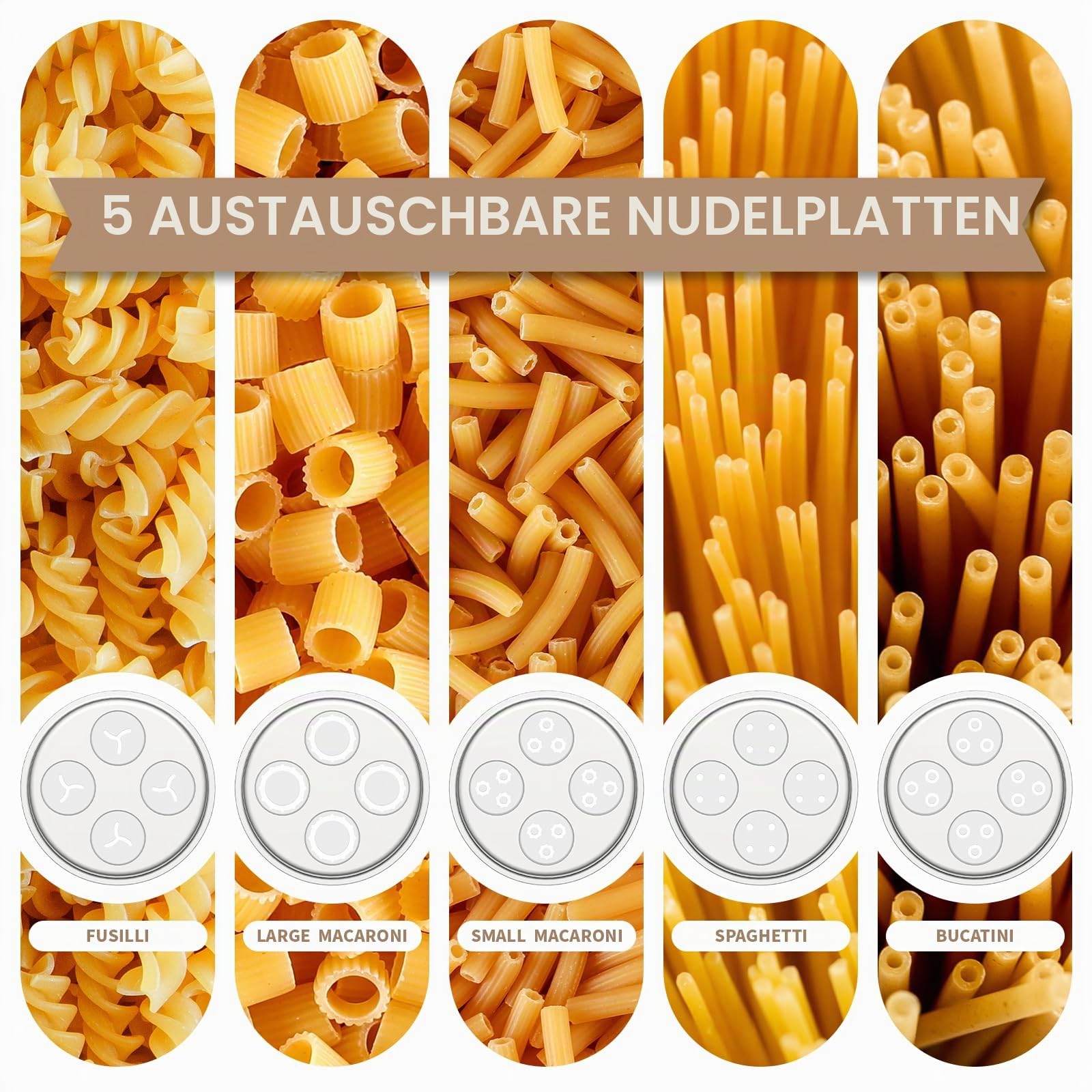 Metal Gourmet Pasta Press Attachment for KitchenAid Stand Mixer, 5 Plates Spaghetti Bucatini Fusilli Macaroni