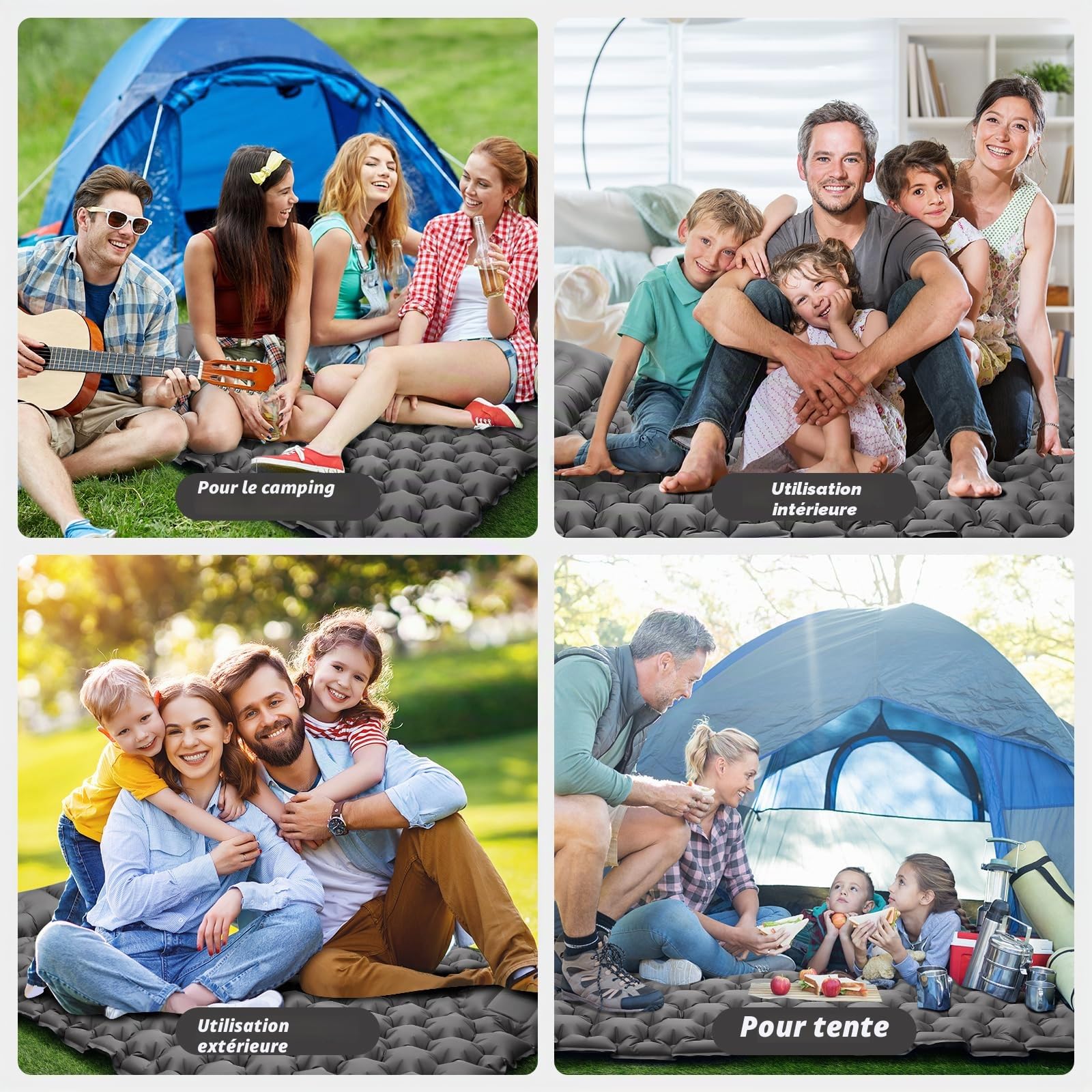 LAMA Double Matelas Isolant de Camping Gonflable pour 2 Personnes 200 * 140 * 10 cm Tapis de Couchage Ultra léger avec Pompe à air Coussin Presse à Pieds pour Camping, randonnée, Tente, Plage, Gris