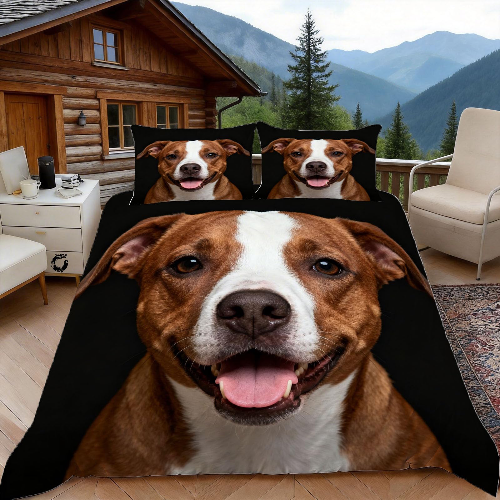 3D Double Duvet Set 3D Printed Staffordshire Terrier Bedding, Animal Theme Soft Microfibre Duvet Cover Sets Quilt Cover and Pillow Set with Zipper 3 Pcs