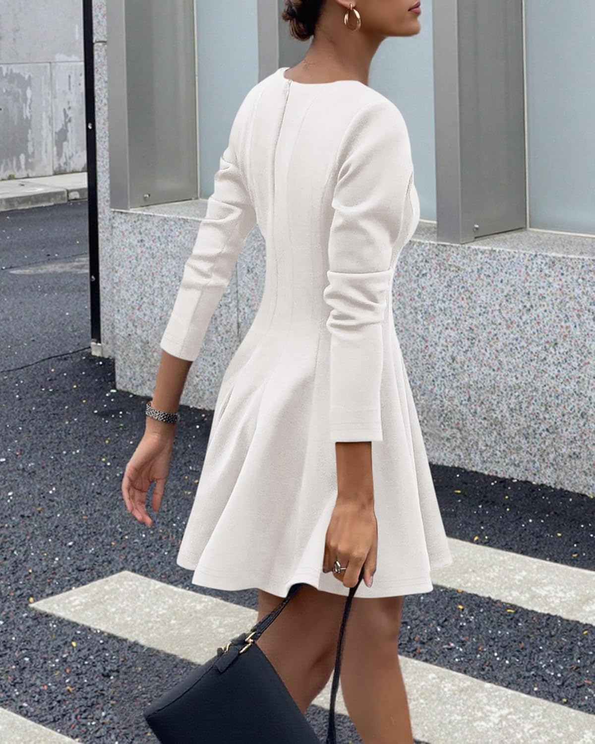 BTFBM Spring Dresses for Women 2026 Long Sleeve High Waist Pleated Flowy Aline Party Wedding Guest Dress Business Casual - Image 3