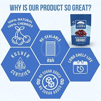 Freeze Dried Tart Cherries - 1.5 oz | Thousand Lakes Brand | 100% Cherries, Premium Quality, Crunchy, Tangy, Good source of Vitamins A & C, Fiber, Potassium, and Iron, No Added Sugar