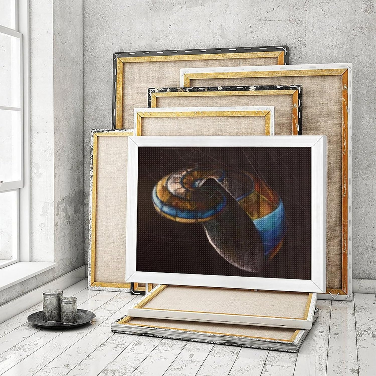 Fibonacci on A Nautilus Shell Printed Diamond 5D Painting Kits DIY Full Drill Crafts for Home Wall Decor 16x20 Inch White Wood 50 * 40cm