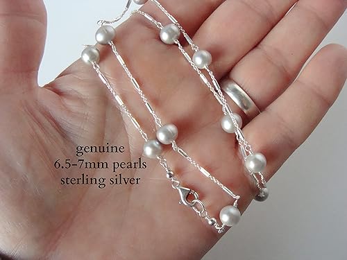 Miniatura 8 de Silver pearl chain necklace, station chain, tip cup necklace, everyday style, 6.5-7mm pearls, 18.5 inches, handmade, Let Loose Jewelry