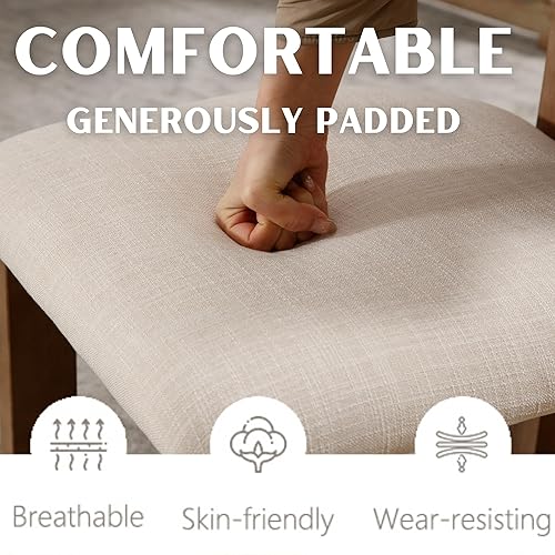 Miniatura 5 de Juego de 4 sillas de comedor, sillas de cocina y comedor, sillas de cocina tapizadas modernas, respaldo curvado, silla de comedor tapizada de lino