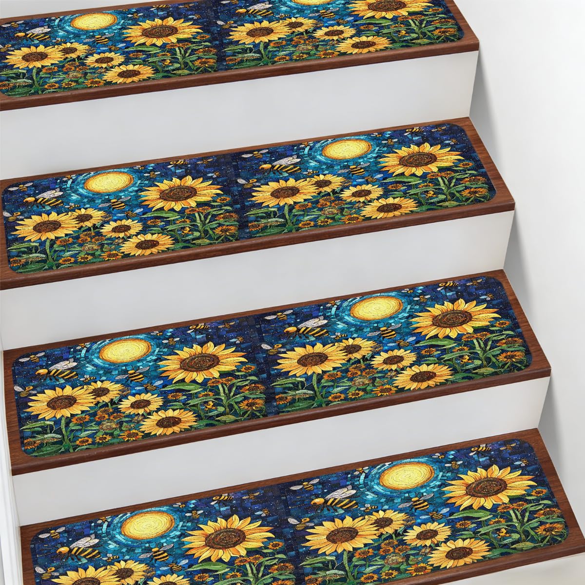 Alfombras para escaleras de 7.8x30" antideslizantes de girasoles