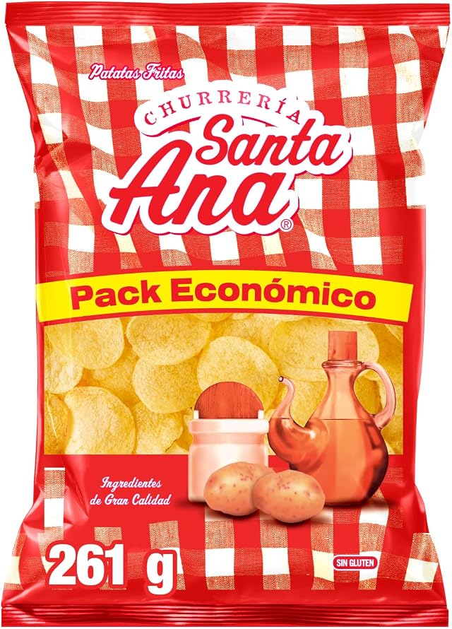 Santa Ana, Patatas fritas con sal estilo churrería, Producto de Aperitivo, Snack en bolsa familiar de 261gr