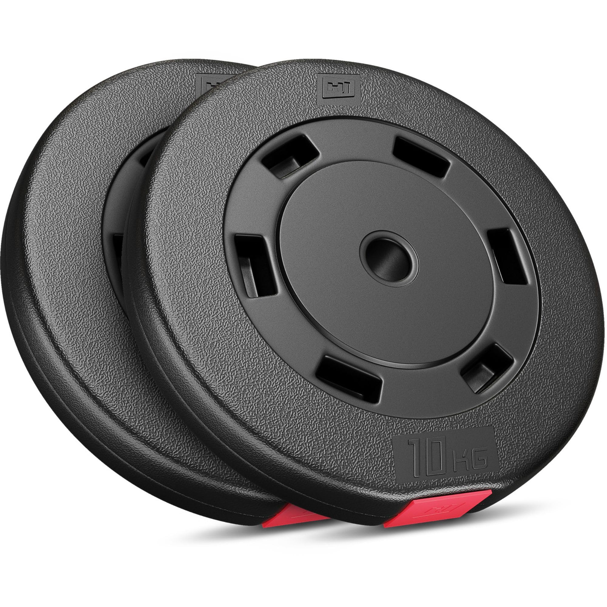Hop-Sport Hantelscheiben Set 20 kg (2x10 kg) Kunststoff, Gewichtsplatten mit 31mm Lochdurchmesser, ideal für Standard 30mm Langhantelstangen, Robuste Gewichtsscheiben für Krafttraining