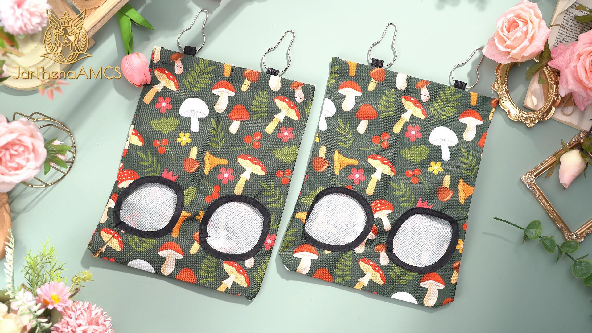 JarThenaAMCS 2Pcs Rabbit Hay Feeder Bag with 2 Holes 11.5 x 9 Inch Mushroom Guinea Pig Hanging Hay Feeding Bag Storage Dispenser for Chinchilla Hamster Bunny Small Animal Pet - image 8