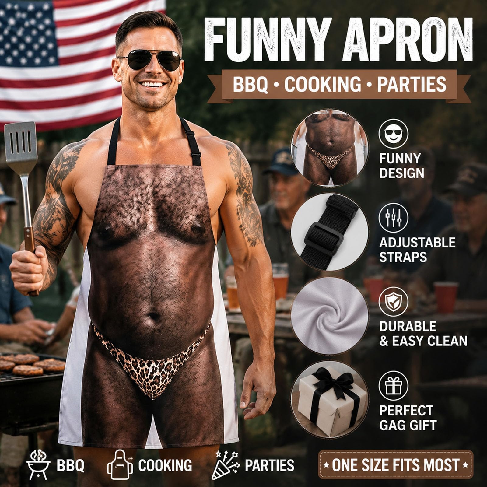 Delantal divertido de tanga de leopardo, delantal para barbacoa | Delantal de cocina con estampado realista de tanga y tirantes ajustables, regalo original y divertido para fiestas