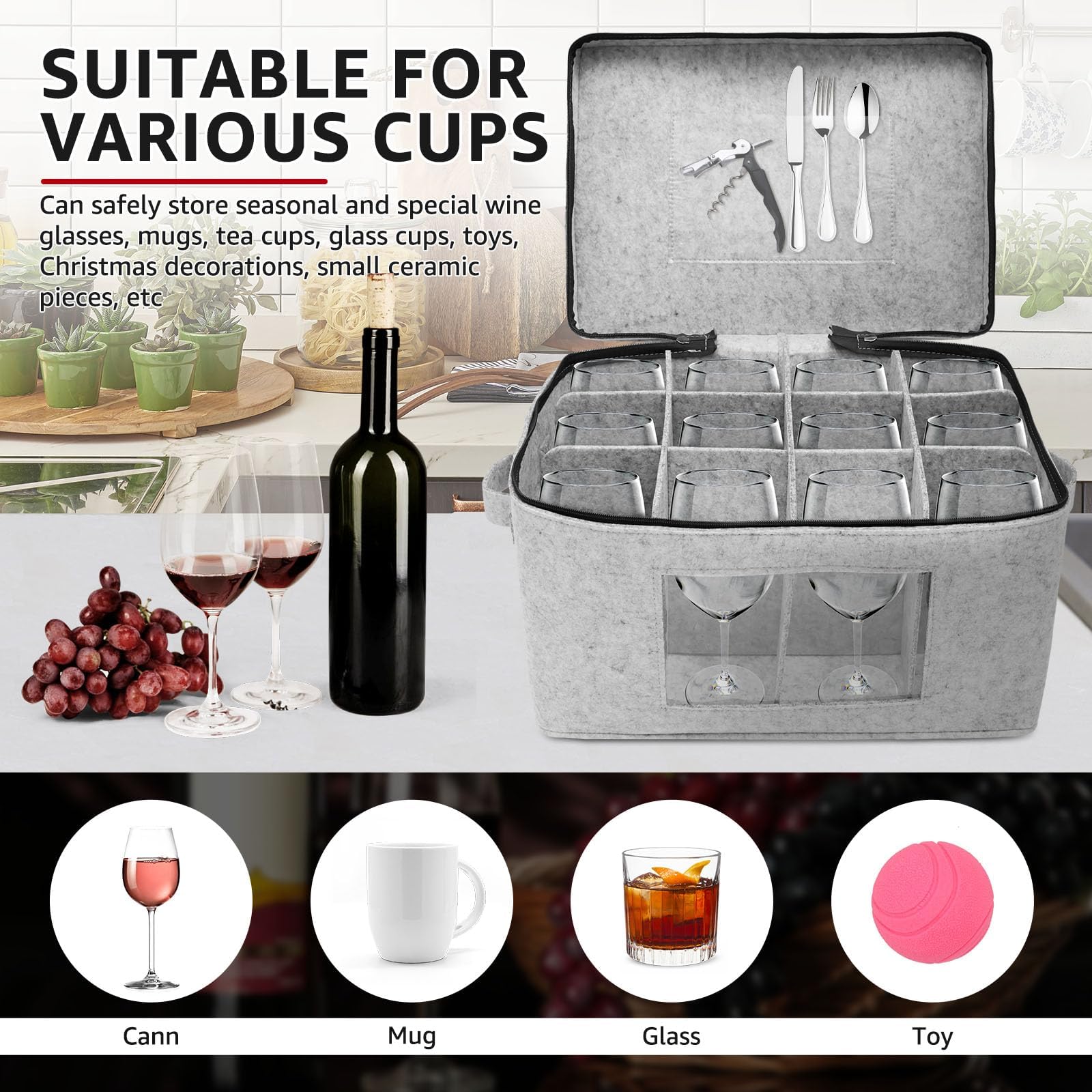 Confezione da 2 contenitori per bicchieri da vino con divisori, contenitori per calici per imballaggio e trasloco, contenitori per 24 bicchieri di cristallo, bicchieri da vino, bicchieri da bevande