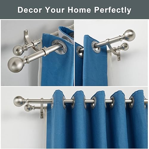 Miniatura 5 de Barras de cortina dobles para ventana de 28 a 48 pulgadas, barras de cortina dobles marrones, 1 pulgada delantera y trasera de 58 pulgadas, barra de