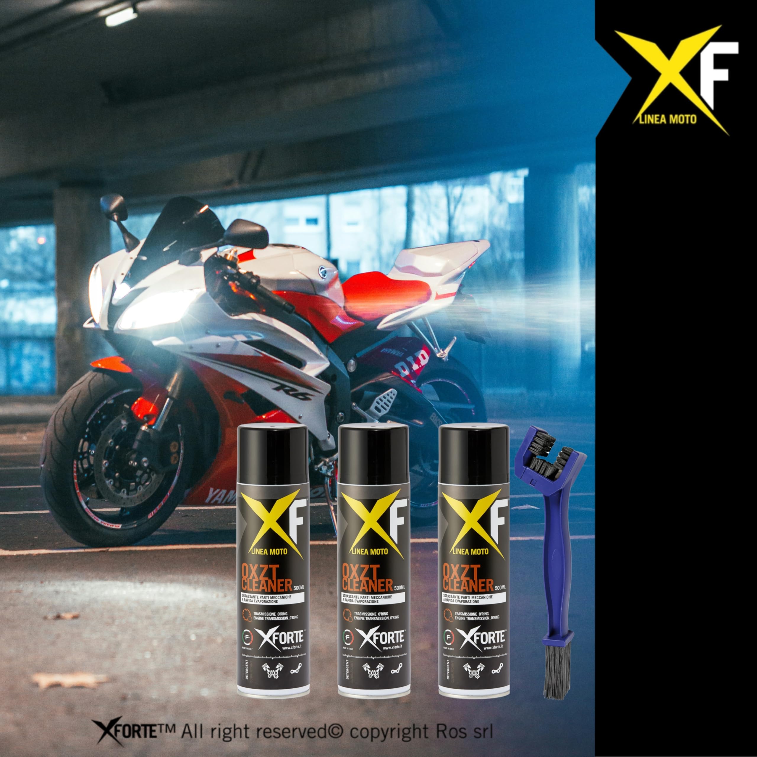 XFORTE OXZT Cleaner kit pulizia moto: Pulizia Profonda e Veloce per Catena Moto e Componenti O-Ring Sgrassante Catena Moto Alta Pressione + spazzola pulizia catena