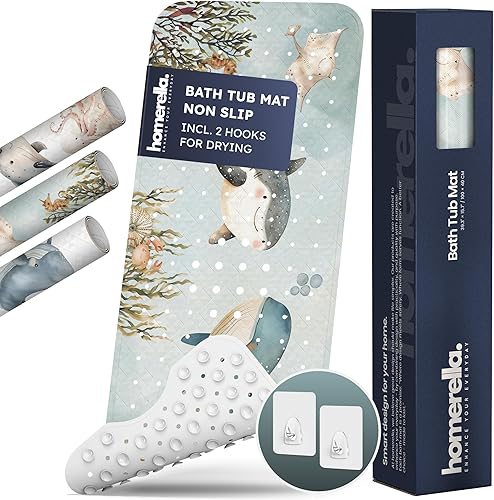 Miniatura 27 de Homerella - Alfombrilla de baño antideslizante y antideslizante para niños, 40 x 16 pulgadas, sin BPA, incluye 2 ganchos, tapete de ducha lavable