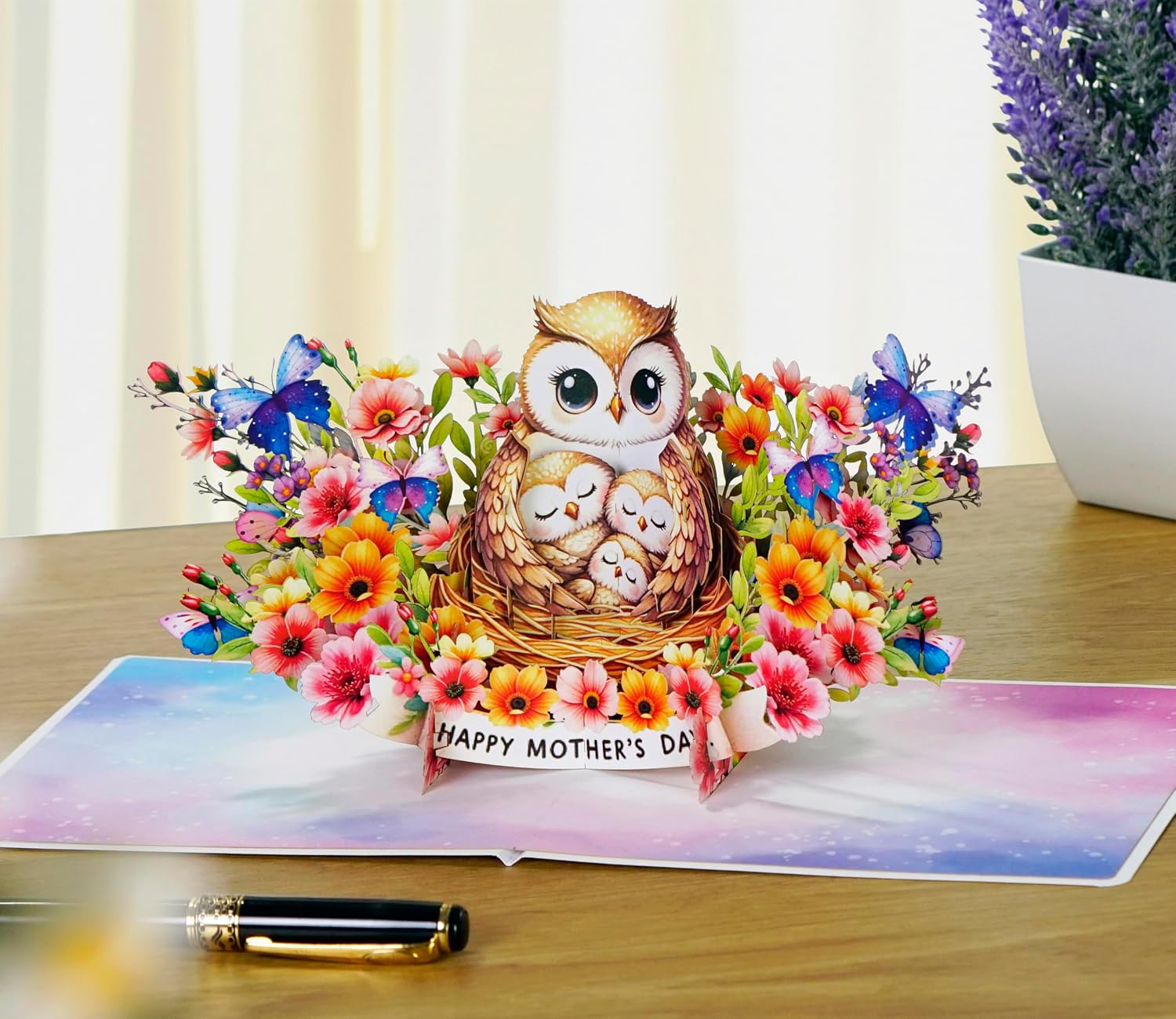 CUTPOPUP Owls Happy Mothers Day Cards Pop Up, Birthday Cards for Women, 3D Flowers Card for Wife Her Girl Sister Mum Valentines Day Card (Owl Mama) US8-SD231