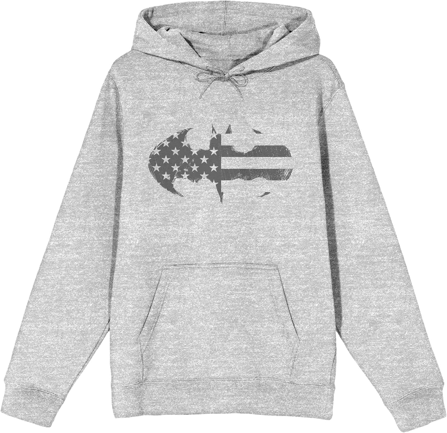 DC Comic Book Batman American Flag Logo Men's Heather Grey Hoodie