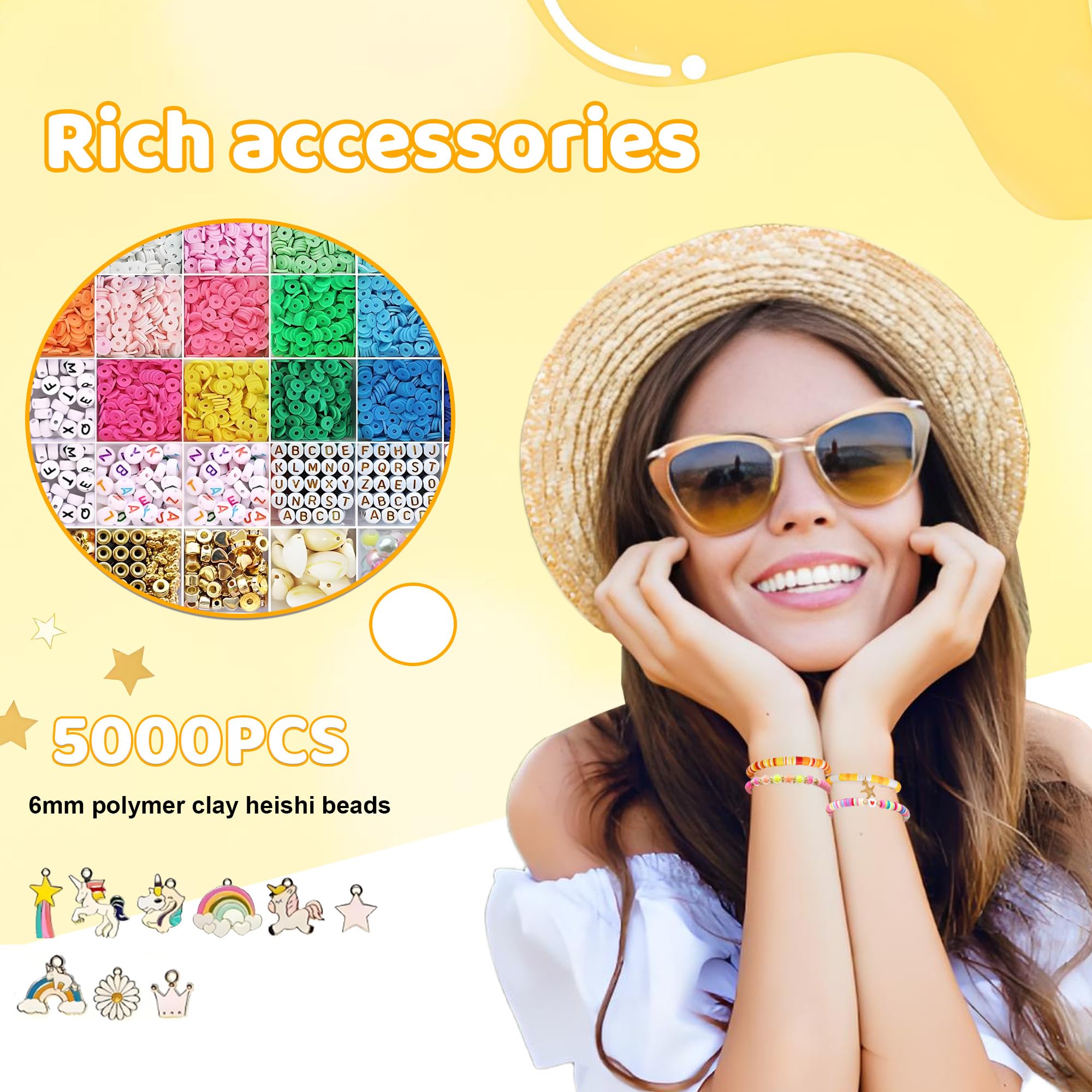 iumulinrui Kit de pulseras de la amistad, pulseras de concierto, 5200 piezas de cuentas de arcilla, kit de fabricación de pulseras tricolor, juego de joyas con colgante, regalos de manualidades