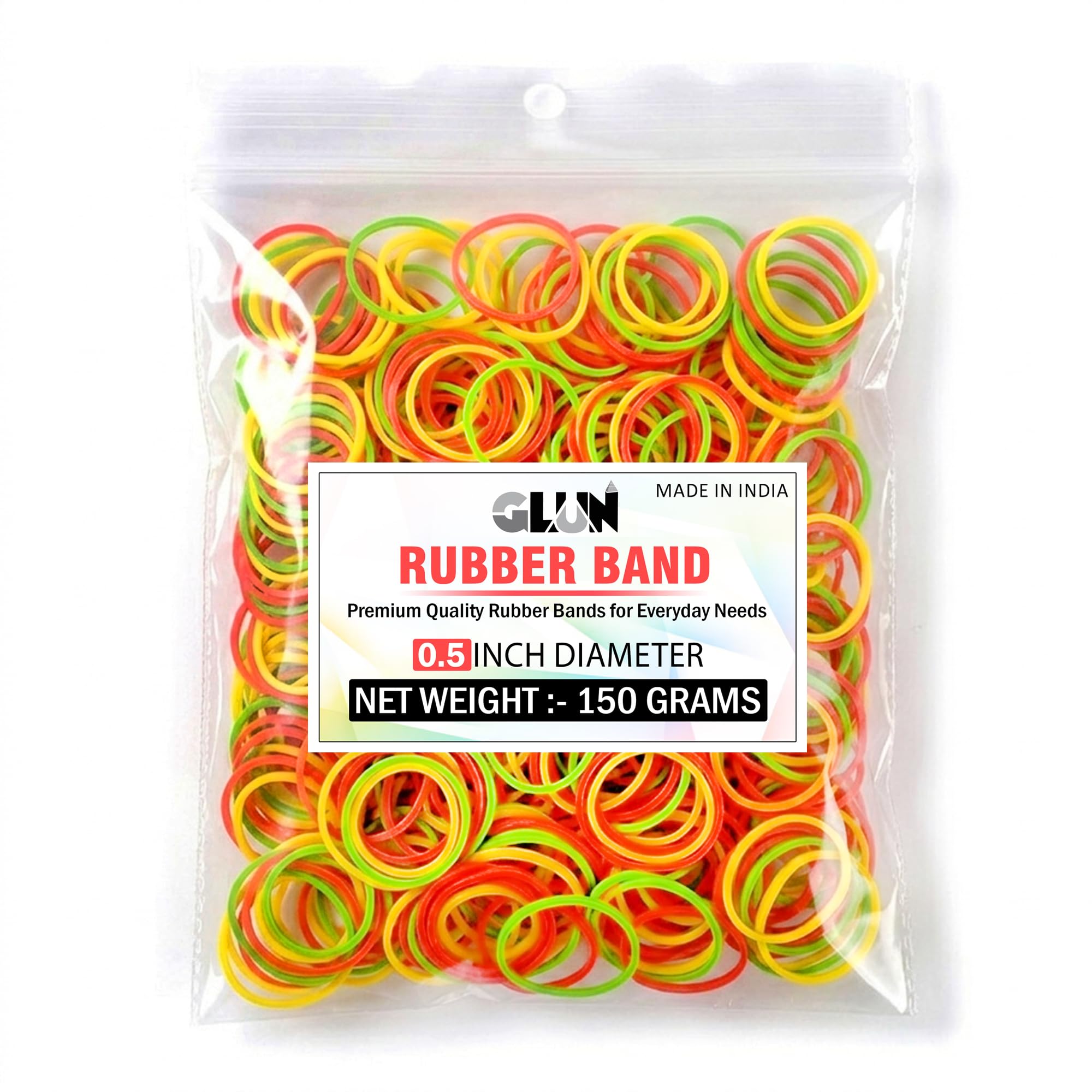 GLUN 0.5 Inch Multicolour Rubber Band (150 Gram Pack) – Strong & Stretchable Elastic Bands for Home, Office, Kitchen & Packing Use-image-24