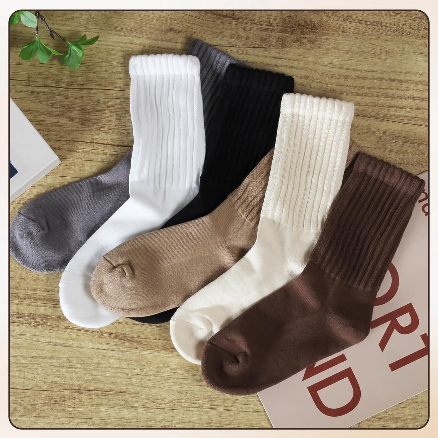 6 Pairs Women Cotton Slouch Socks, Soft Running Padded Tube Socks, Socks Aesthetic Crew Knit Sock for Women Girls - Image 7