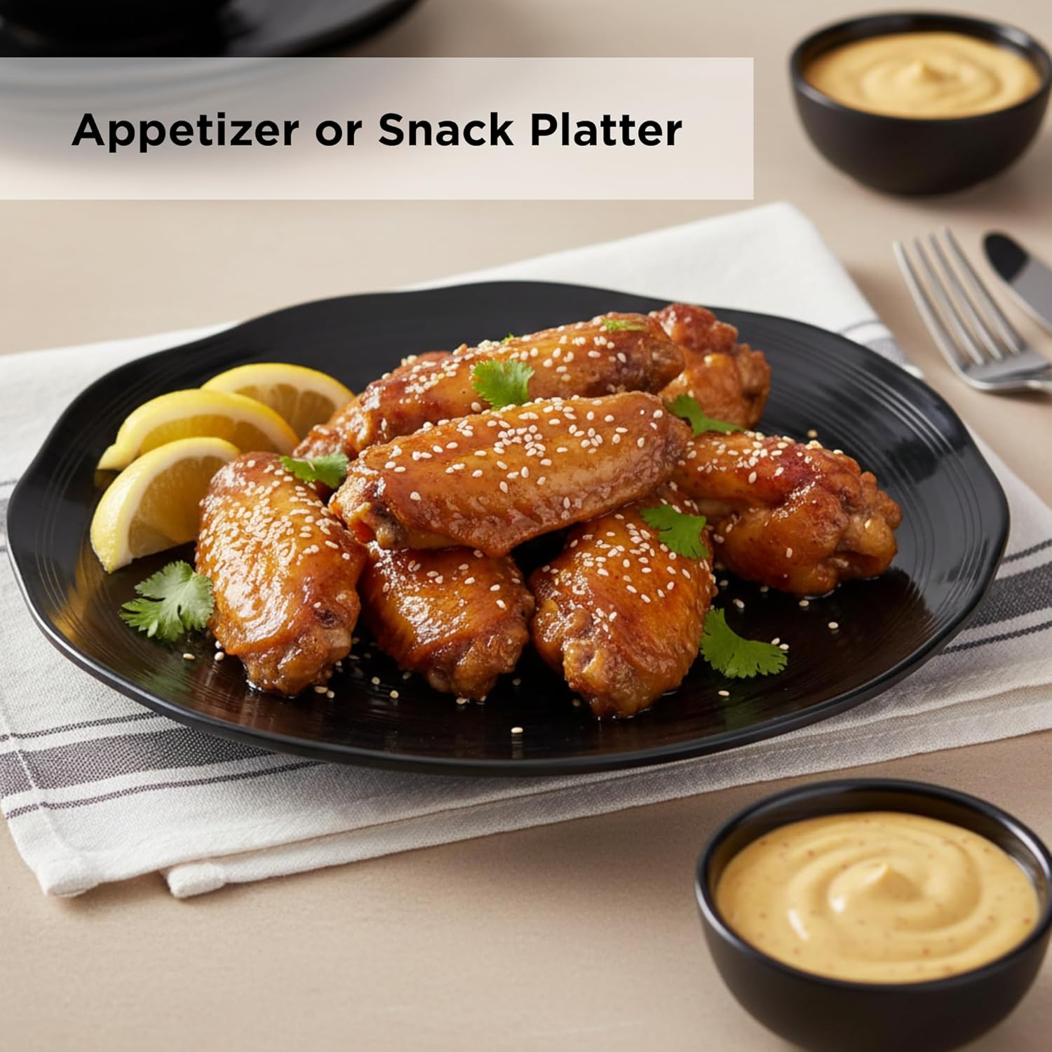 TP 10" Serving Platters Set of 4, Oval Melamine Serving Trays for Appetizers Desserts Pasta Snacks Sushi, Unbreakable Plates for Dinner and Party, Black - Image 5