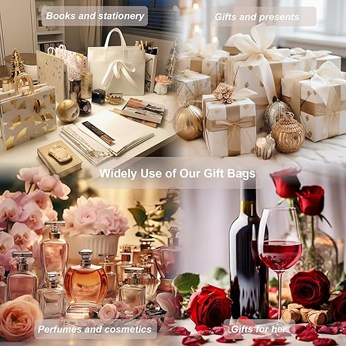 Miniatura 5 de SHIPKEY Paquete de 4 bolsas de regalo pequeñas con papel de seda, 7 x 4 x 9 pulgadas, surtido de bolsas de papel de aluminio dorado, bolsas