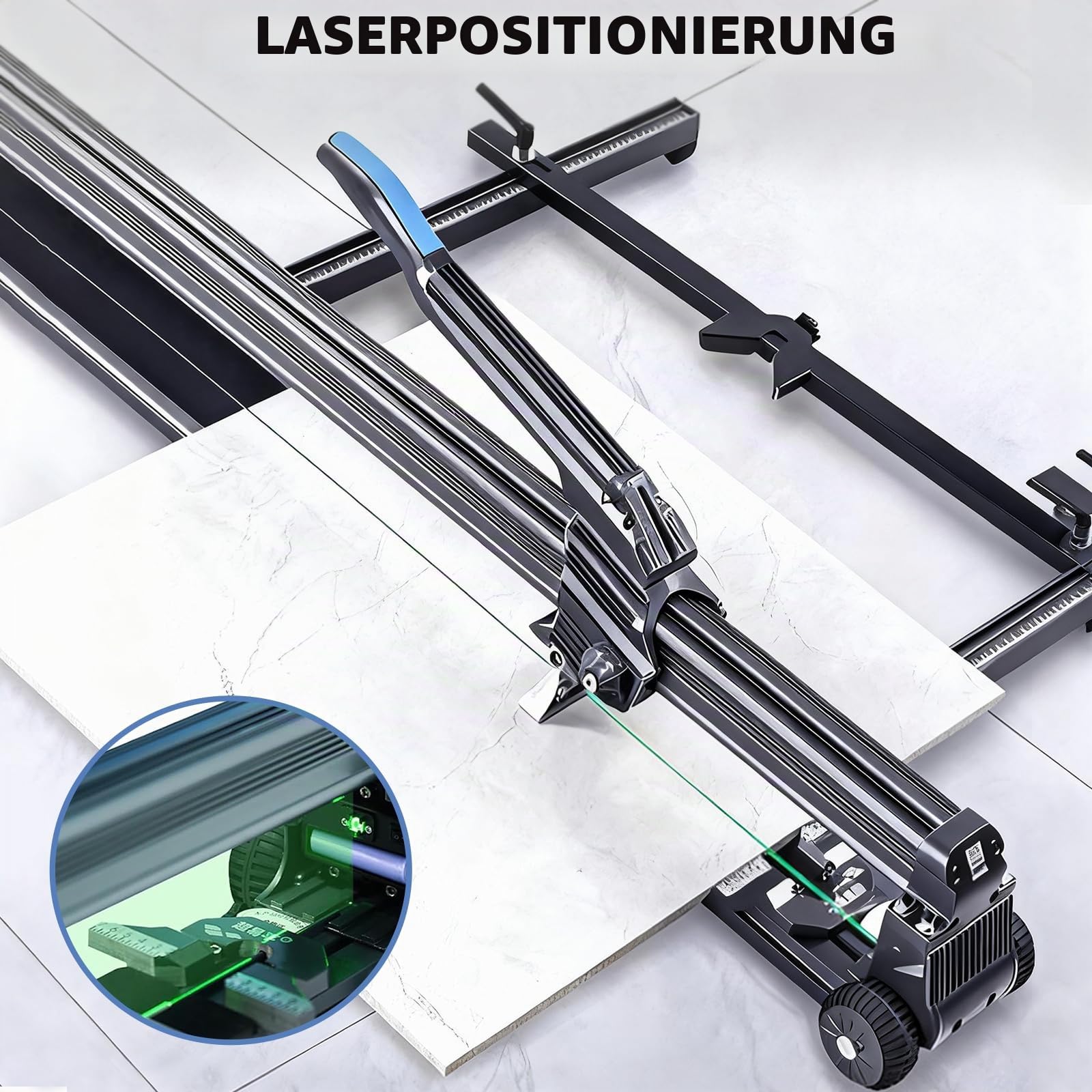 120 cm Manueller Großfliesen-Fliesenschneider mit Laserführung, max. 15 mm | Integrierter Magnetischer Trenner am Legierungsrahmen, große Schnittstärke, tragbare rutschfeste Räder