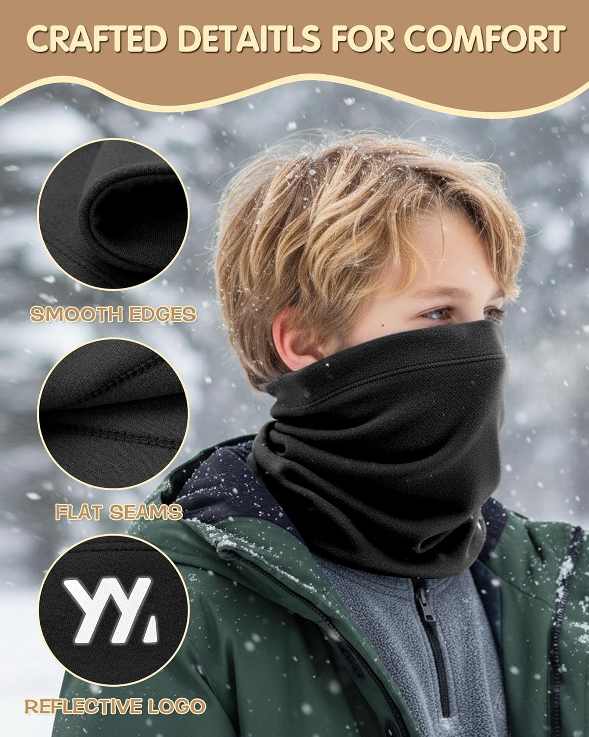 Winter Kids Neck Warmer, Warm Kids Scarf Soft Neck Gaiter, Windproof Face Cover Ski Mask for Boys Girls - Image 3